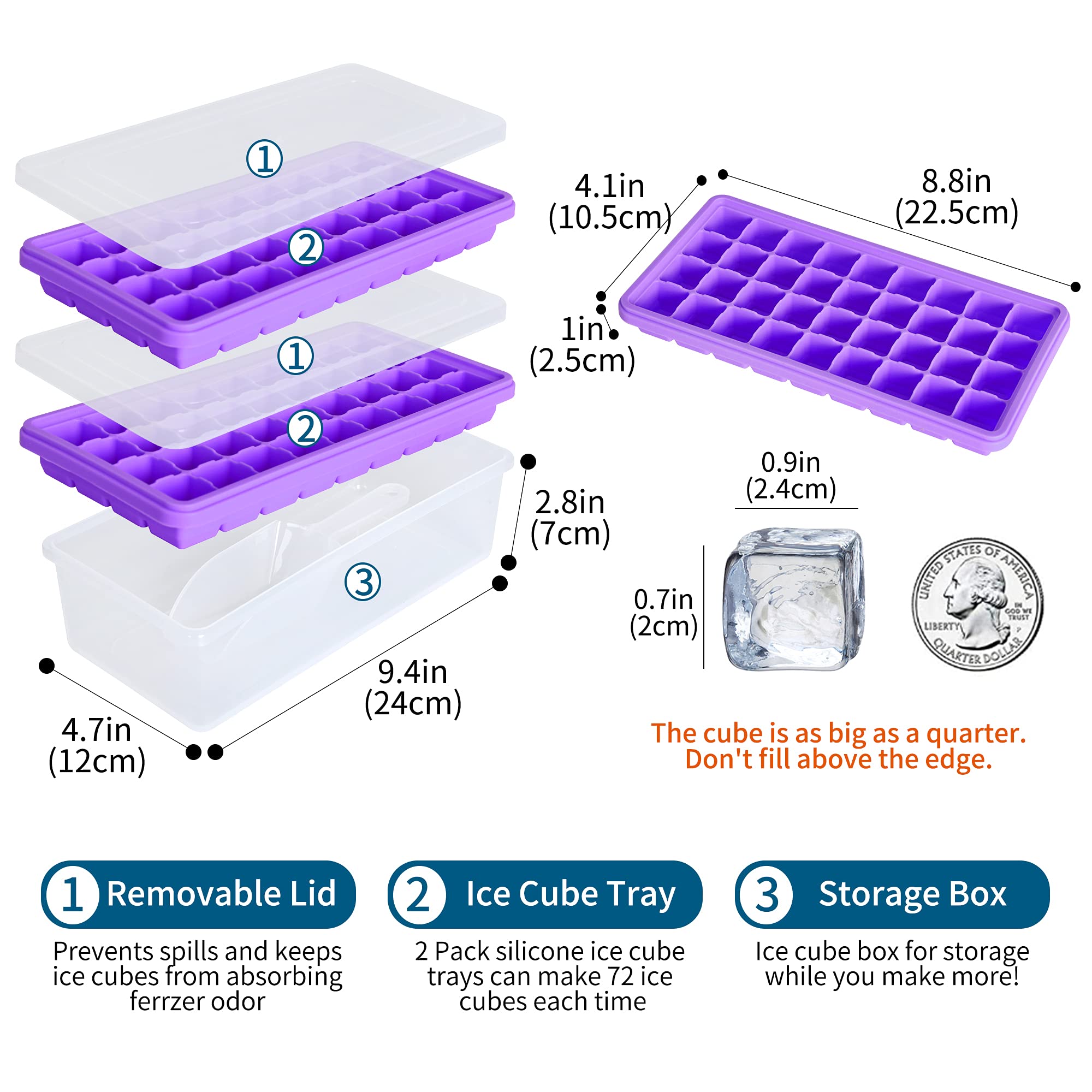 Premium Food-Grade Silicone Ice Cube Tray Set with Lid & Storage Bin - 2x36 Small Nugget Ice Molds + Ice Bucket & Scoop - Flexible Freezer-Safe Ice Cube Maker for Cocktails, Smoothies & Beverage Chilling