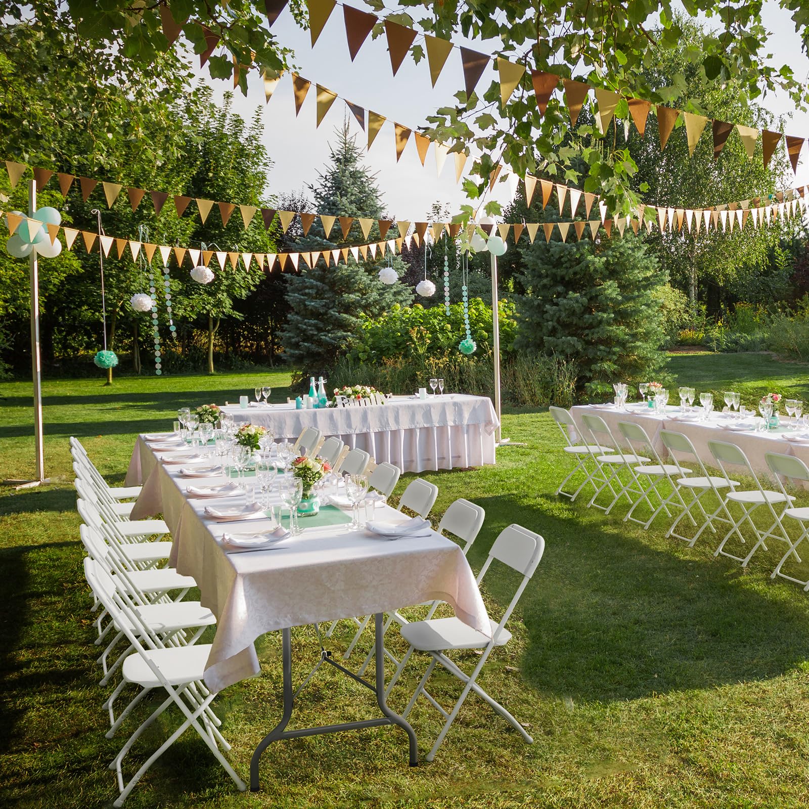 VINGLI 20 Pack White Plastic Folding Chairs - Heavy Duty Stackable Chairs 350lb Capacity, Indoor Outdoor Use for Wedding, Party, Office, Picnic, Dining & Kitchen | Steel Frame Portable Event Chairs
