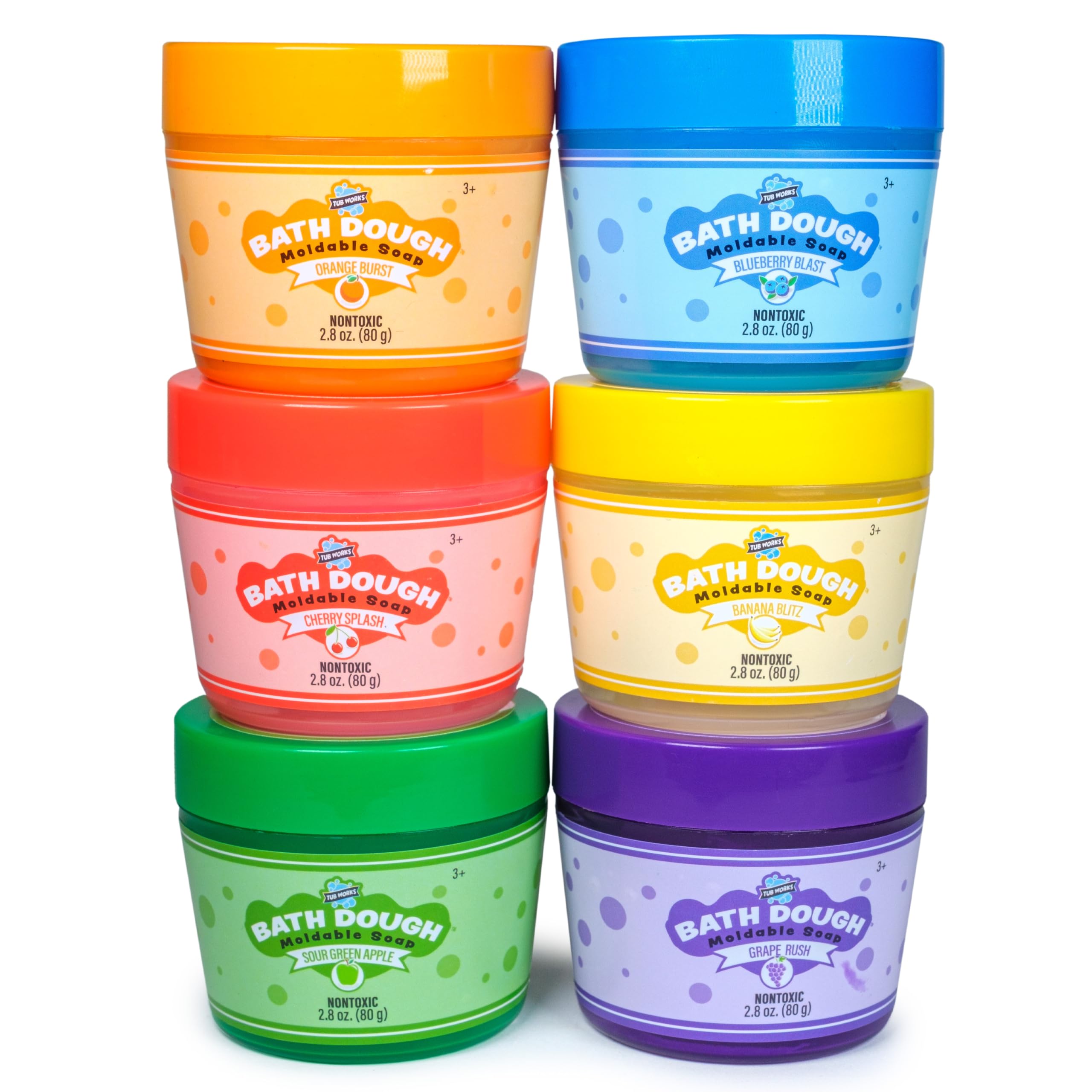 Tub Works® Bath Dough™ Moldable Kids Soap Bath Toy, 6-Pack | Shape, Mold & Create Bath Art with Soft Soap Dough | Sensory Bath Toys for Toddlers & Kids | Fun Bathtime Activity for Creative Play & Learning