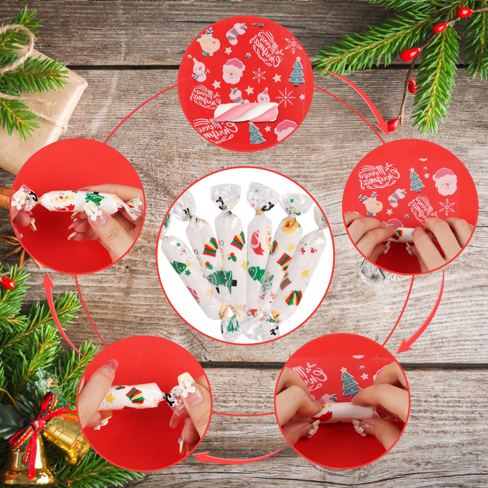 CCINEE 600Pcs Clear Christmas Candy Wrappers - Transparent Cellophane Bags for Caramel, Chocolate & Candy Packaging (6x8 Inches) - Perfect for Christmas, Birthday Parties, Gift Wrapping & Holiday Treats
