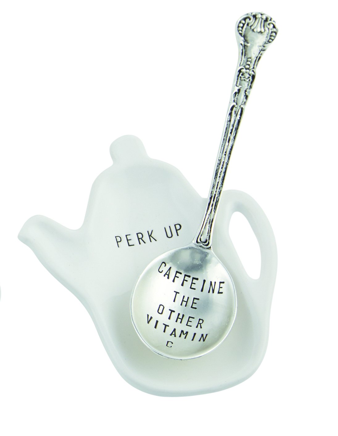 Mud Pie Caffeine Coffee Spoon Rest - White Ceramic Spoon Holder for Kitchen & Coffee Bar - Perfect for Coffee Lovers, Home Decor & Gift Idea