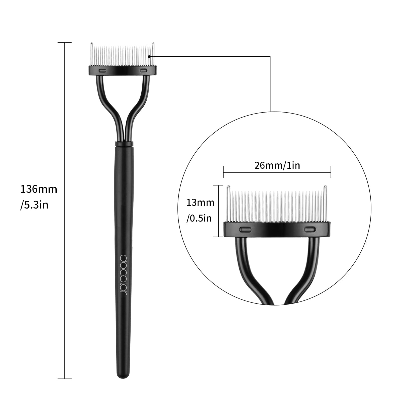 Docolor Eyelash Comb & Separator Tool - Black Arc-Designed Mascara Applicator Brush with Cover | Perfect for Lash Extension, False Eyelash Application & Makeup Routine