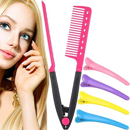 Frackson Pink V-Shaped Straightening Comb - Professional Salon Hair Brush & Styling Tool for Straightening Knotty Hair - Perfect for Home Use, Travel & Salon Styling