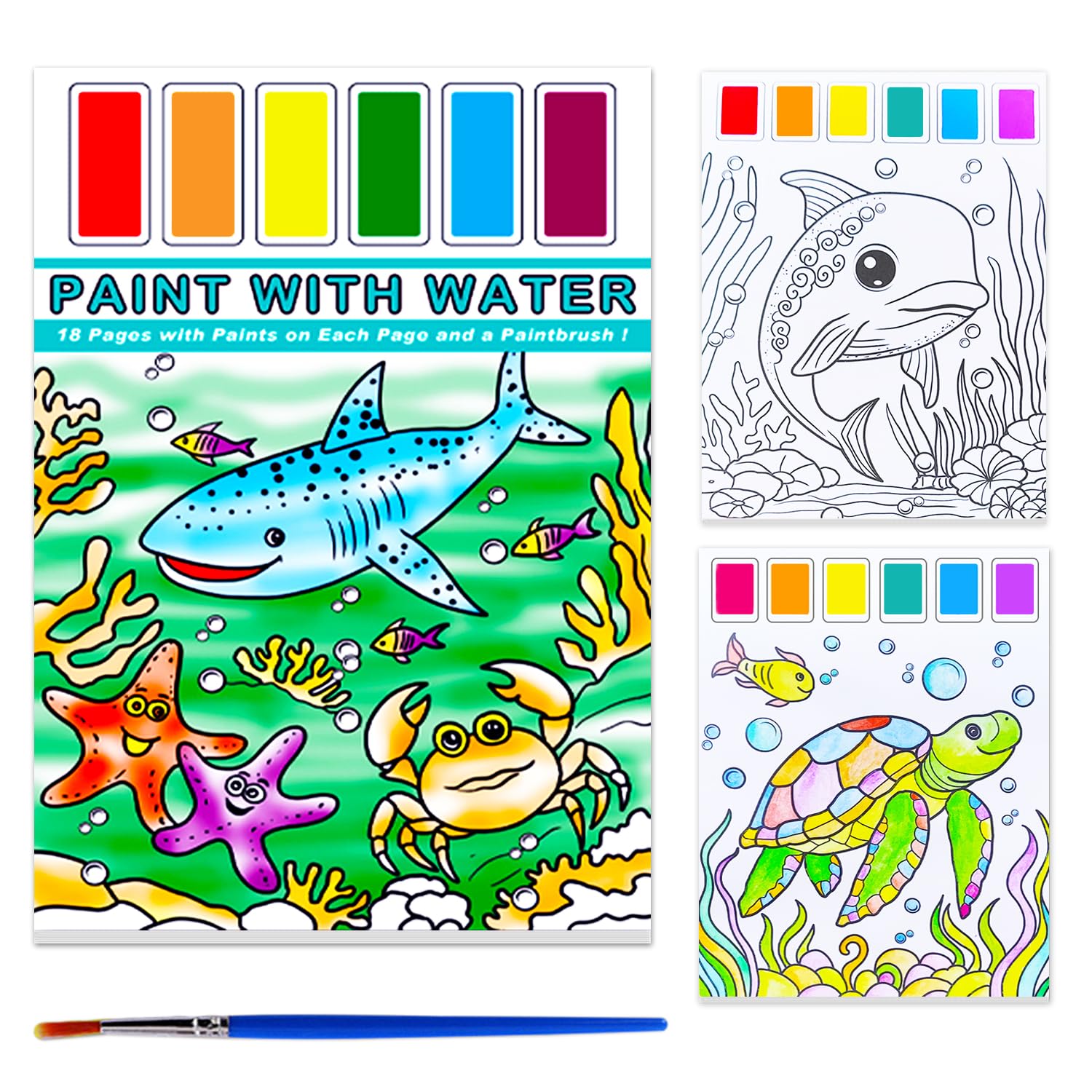 BAOXUE Kids Watercolor Paint Set - 24 Vibrant Colors, Portable Watercolor Painting Book for Toddlers & Children Ages 4-8, Mess-Free Art Supplies for Travel, Birthday Gifts & Stocking Stuffers (Ocean Theme) - Perfect for Home, Classroom & Outdoor Creative Activities