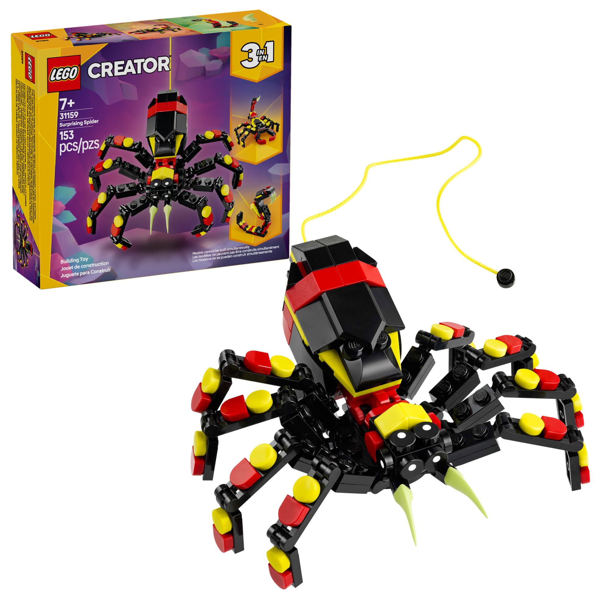 LEGO Creator 3-in-1 Wild Animals Building Kit - Build Spider, Scorpion or Snake - Creative STEM Toy for Kids Ages 7+ - Perfect Gift for Birthday & Holidays - 31159 - Fun for Playtime, Classroom & Collectors