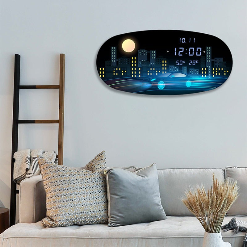 Modern Oval Digital Wall Clock - Accurate LED Time Display for Home, Office & Kitchen | Stylish & Silent Timepiece