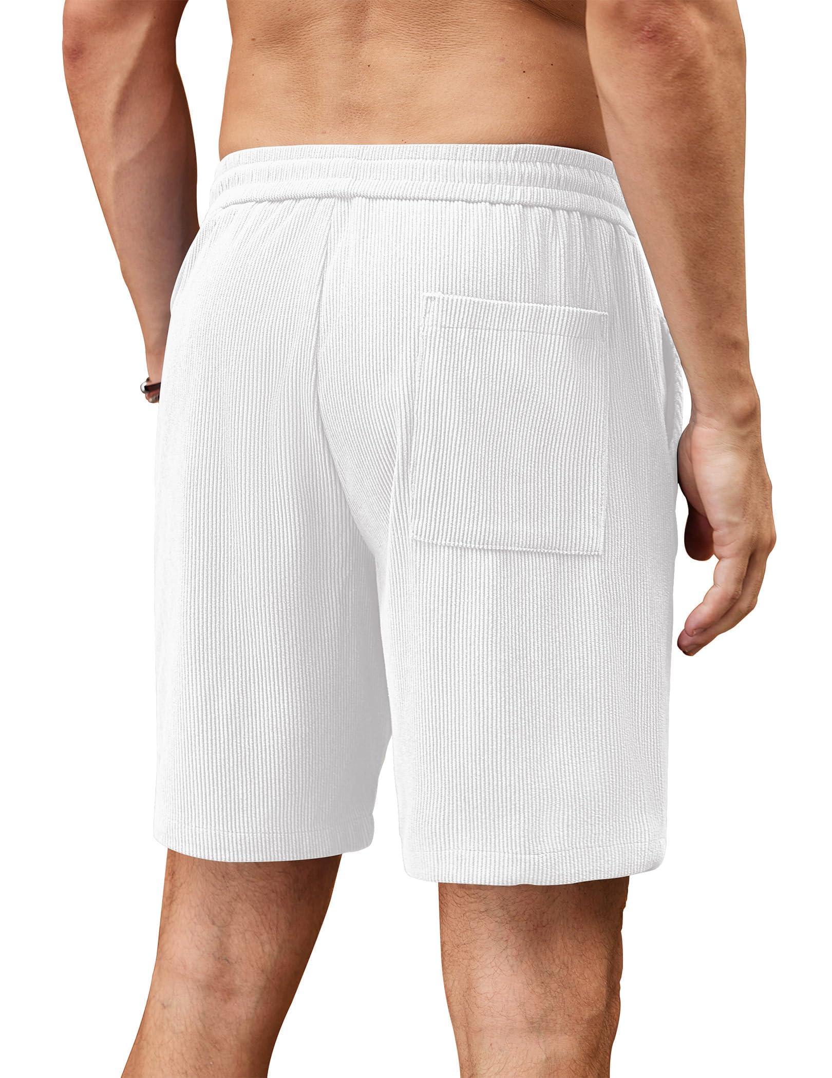 COOFANDY Men's Casual Corduroy Shorts - Elastic Waist & Drawstring | Lightweight Summer Beach Shorts with Pockets | Perfect for Outdoor Activities, Travel & Relaxation