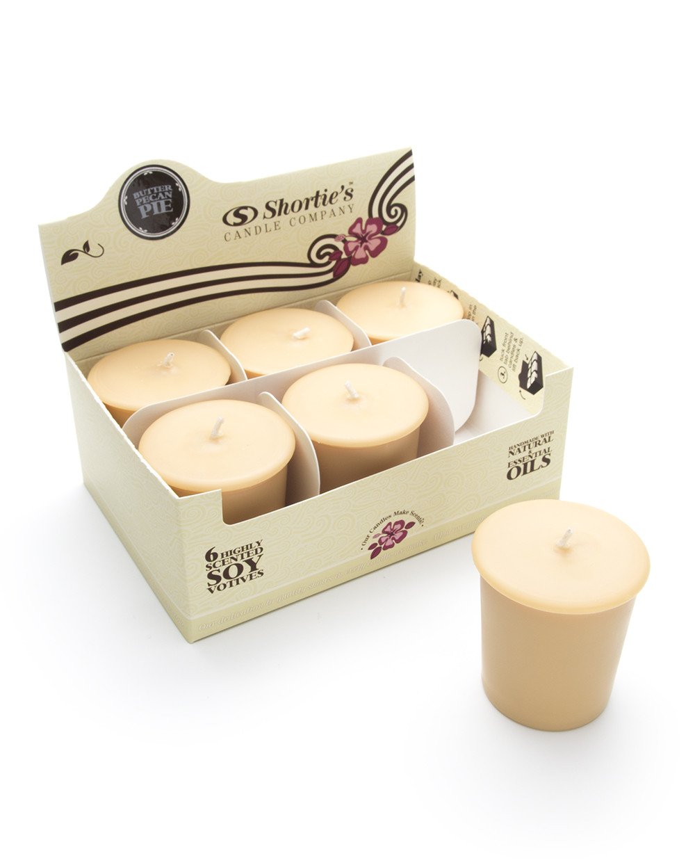 Butter Pecan Pie Scented Soy Votive Candles - 6 Pack Natural Beige Votive Candle Refills with Essential Oils - Bakery & Food Collection - Perfect for Home Decor, Relaxation, and Gift Giving