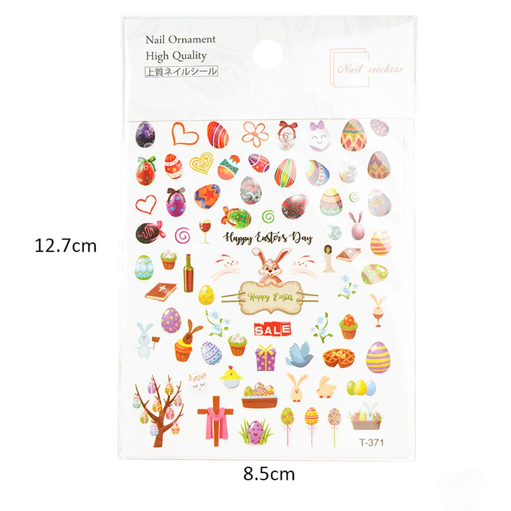 Easter Nail Art Stickers - 8 Sheets 3D Self-Adhesive Nail Decals with Bunny, Eggs & Chicken Designs - Cartoon Rabbit Manicure Decorations for Kids, Girls & Women - Perfect for Easter Parties, Spring Nail Art & DIY Home Manicures