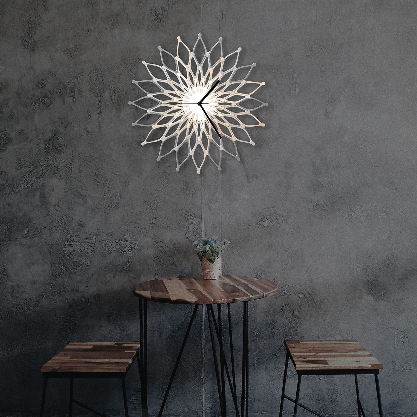 23.5-inch Geometric Silver Wall Clock - Mid-Century Modern Starburst & Sunburst Design - Handmade Firework Decor - Large Size Wall Clock for Living Room, Bedroom & Office Decor