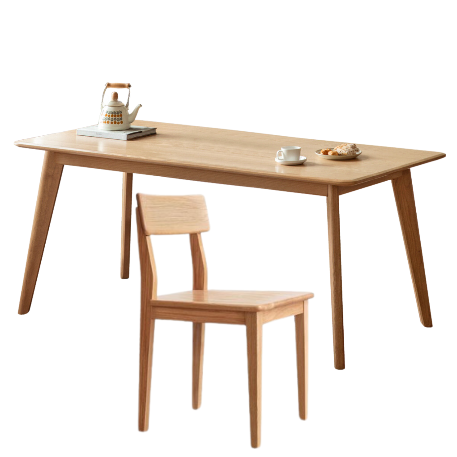 Solid Oak and Ash Wood Nordic Dining Table - Modern Scandinavian Style for Home, Kitchen, and Dining Room Decor
