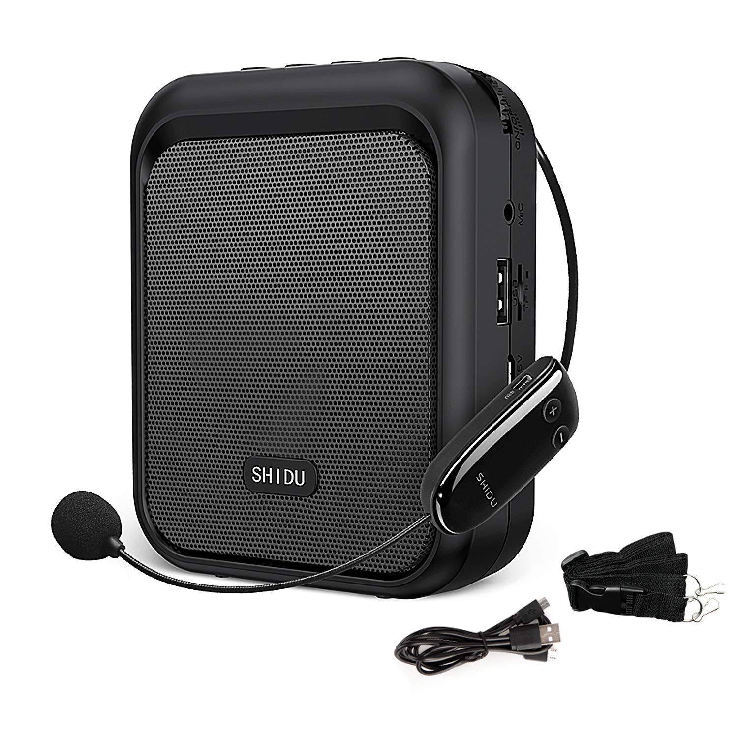 SHIDU Mini Voice Amplifier Portable Bluetooth Speaker with UHF Wireless Microphone Headset - 10W 1800mAh PA System for Teachers, Coaches, Tour Guides - Supports MP3 Format - Ideal for Classroom, Outdoor Training, Public Speaking & Presentations