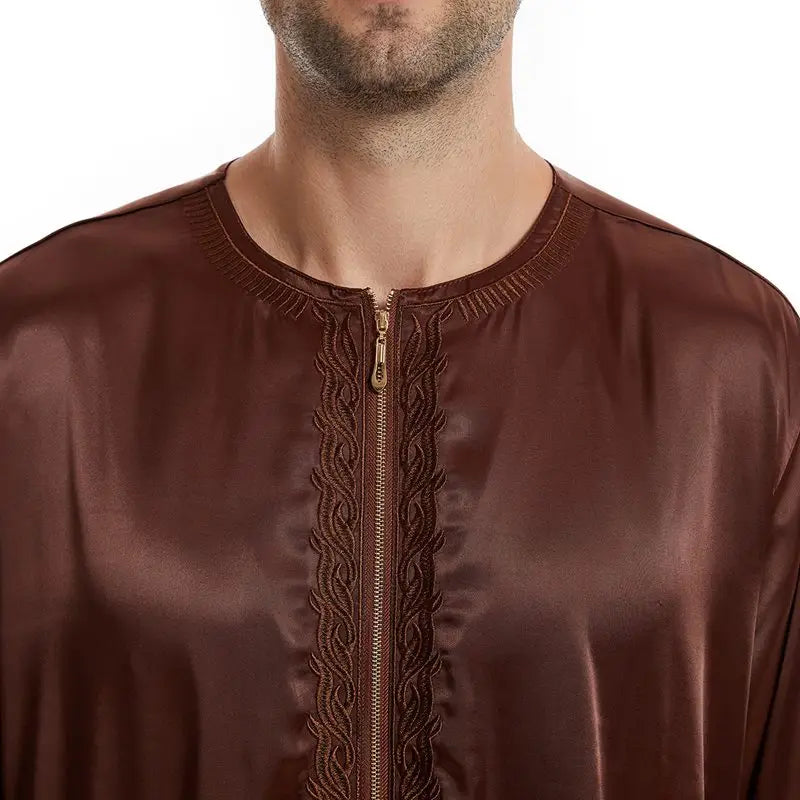 Premium Middle Eastern Arab Men's Thobe with Front Zipper - Traditional Islamic Robe for Eid, Wedding & Daily Wear - Comfortable Long Dress for Special Occasions & Prayer