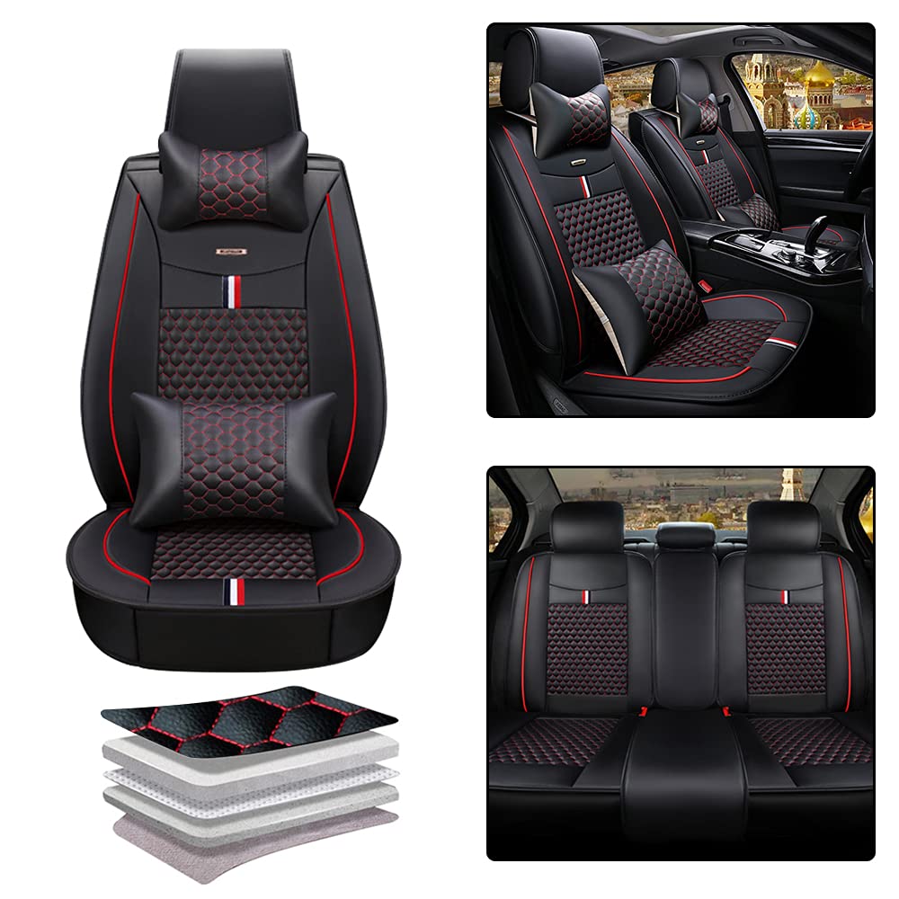 Jialaiwo Custom Waterproof Car Seat Covers for Renault Fluence Dynamique - 5-Piece Set with Headrest & Lumbar Support (Black/Red) - Perfect for Road Trips, Daily Commuting & Car Protection