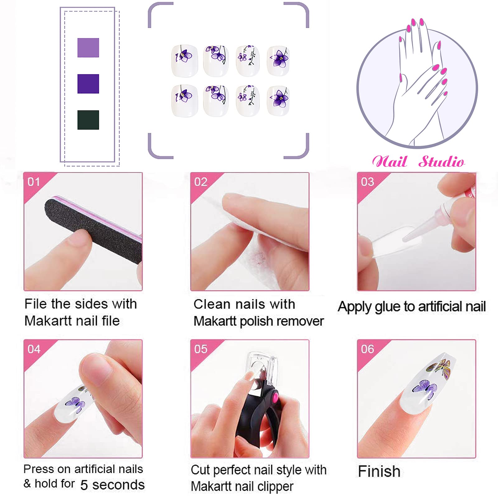 Floral Press on Nails - Long Lasting Fake Nails with Flower Designs | Perfect for Parties, Weddings & Everyday Wear