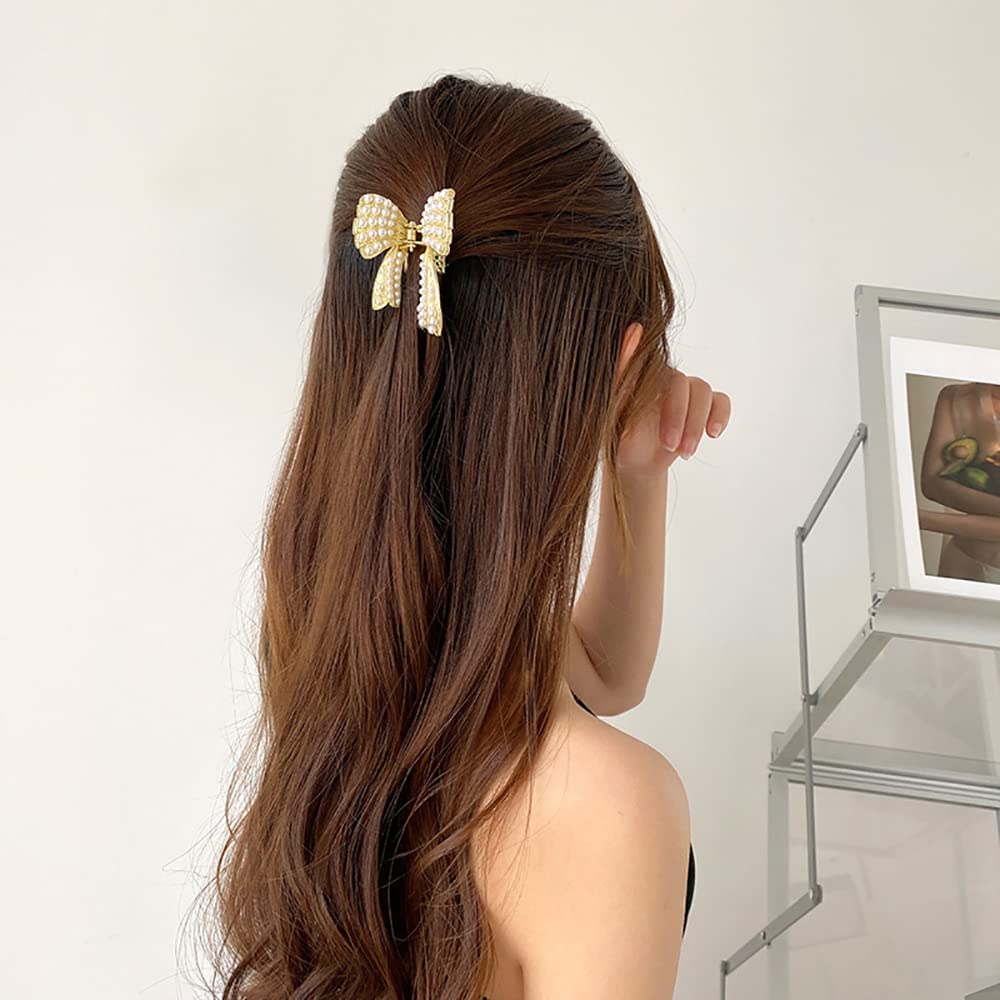 2 Pcs Non-Slip Butterfly Hair Clips with Pearl Decor - Sweet Hair Claw Clips for Women and Girls - Perfect for School, Work, and Everyday Hairstyles