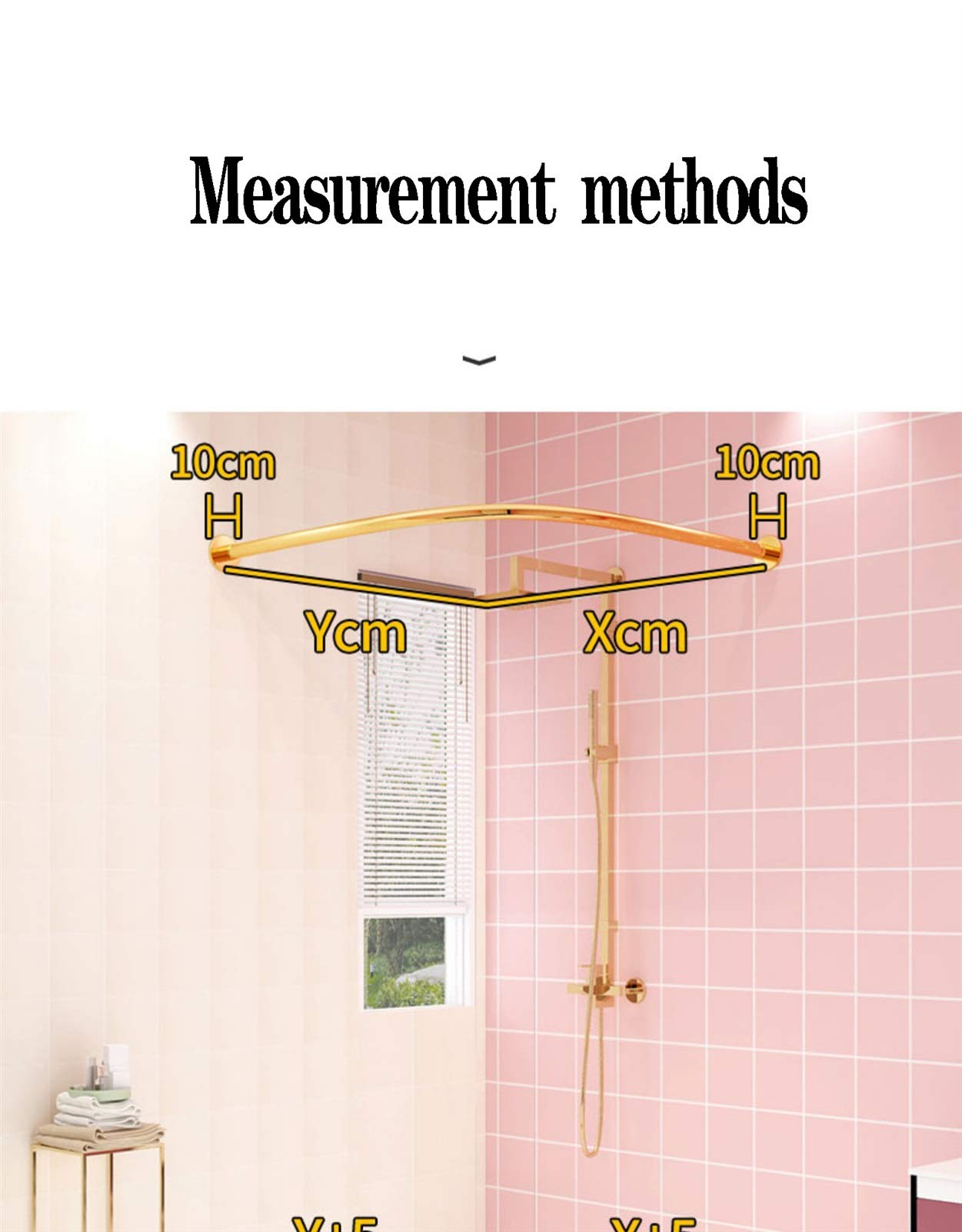 No Drill Shower Curtain Tension Rod with Rings - 304 Stainless Steel Rust-Resistant Adjustable Pull Rod (100x100cm) - Perfect for Bathrooms, Dorms, RVs & Small Spaces
