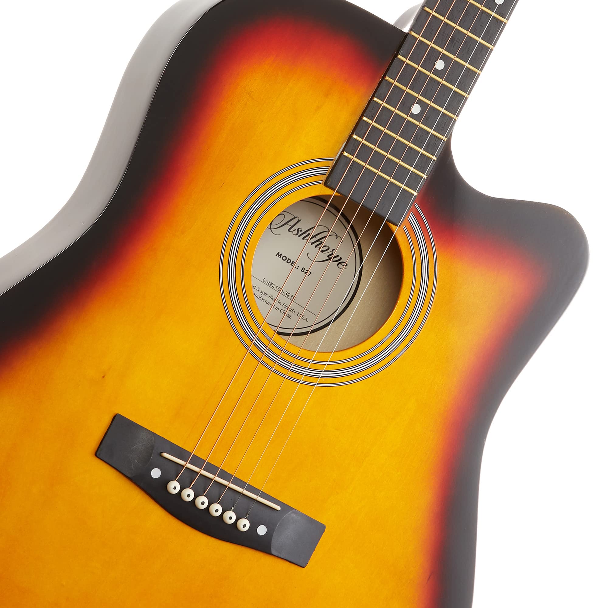 Ashthorpe 41-inch Cutaway Acoustic Guitar Beginner Kit - Full Size Sunburst Guitar with Gig Bag, Strings, Strap, Tuner & Picks - Perfect for Beginners, Travel & Campfire Performances