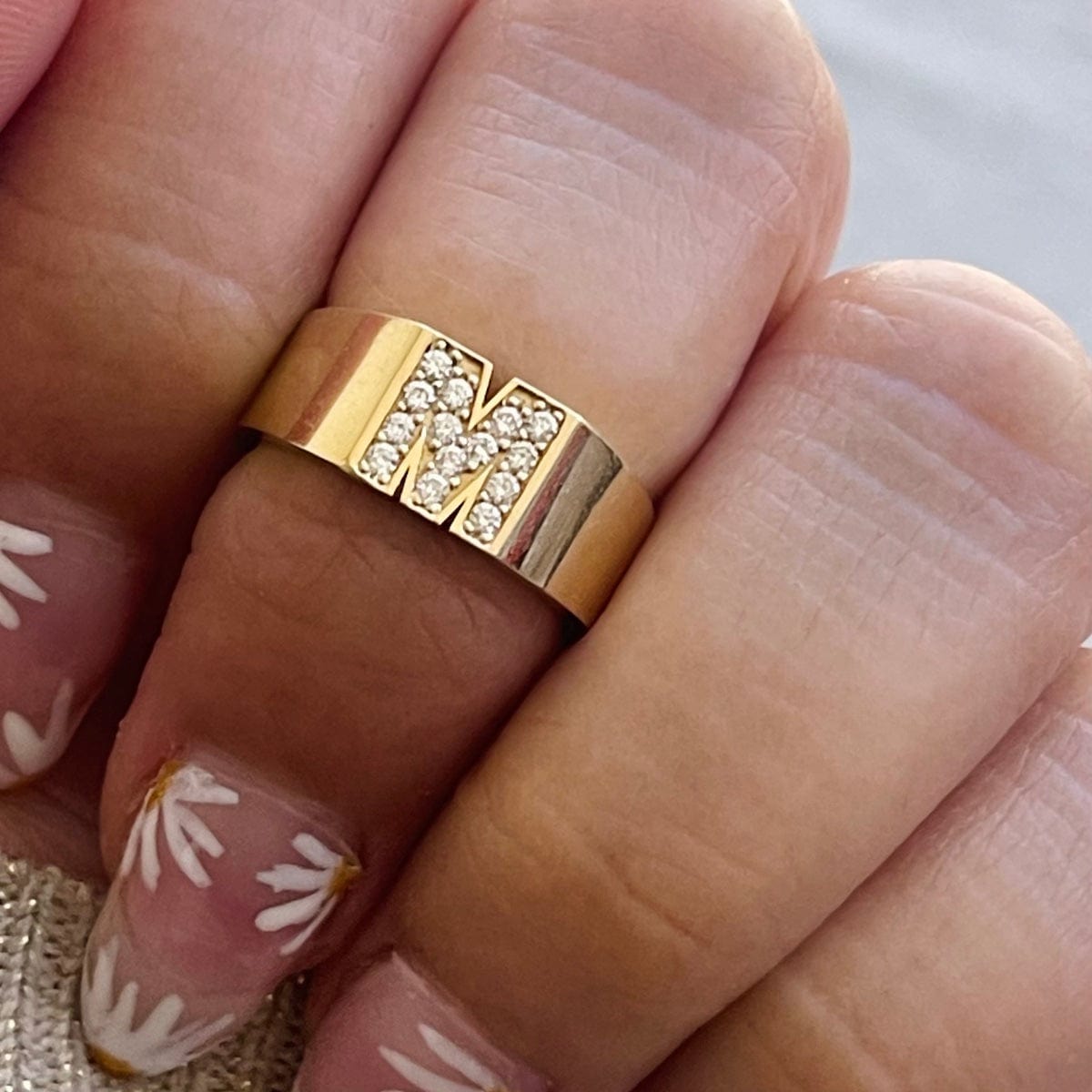 Pave Letter M Ring - Sterling Silver Initial Ring for Women, Dainty Alphabet Jewelry Gift for Her - Perfect for Birthdays, Anniversaries & Everyday Wear