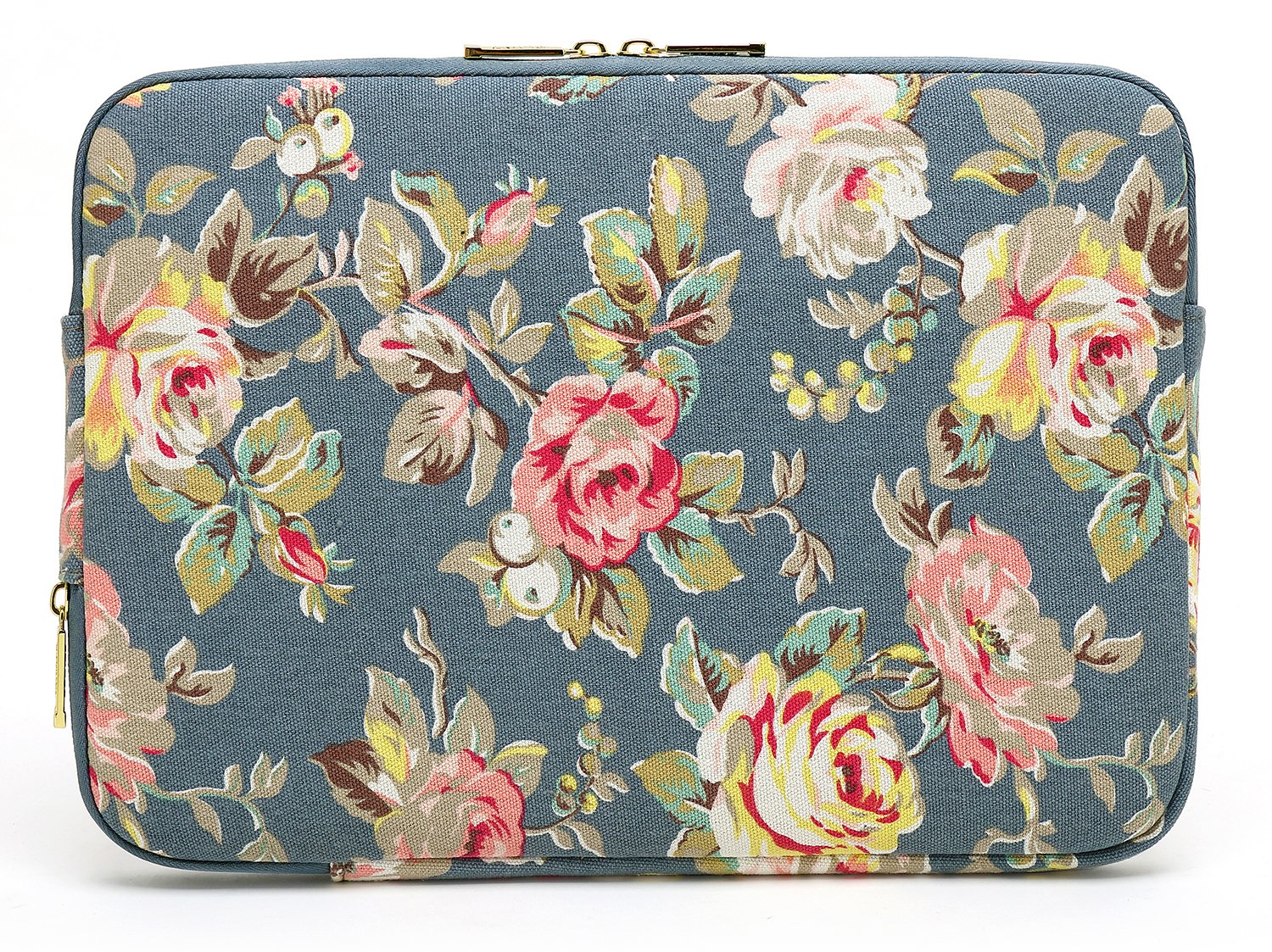 Kayond 13.3 Inch Water-Resistant Canvas Laptop Sleeve - Blue Water Hyacinth Design for Work, Travel, and School