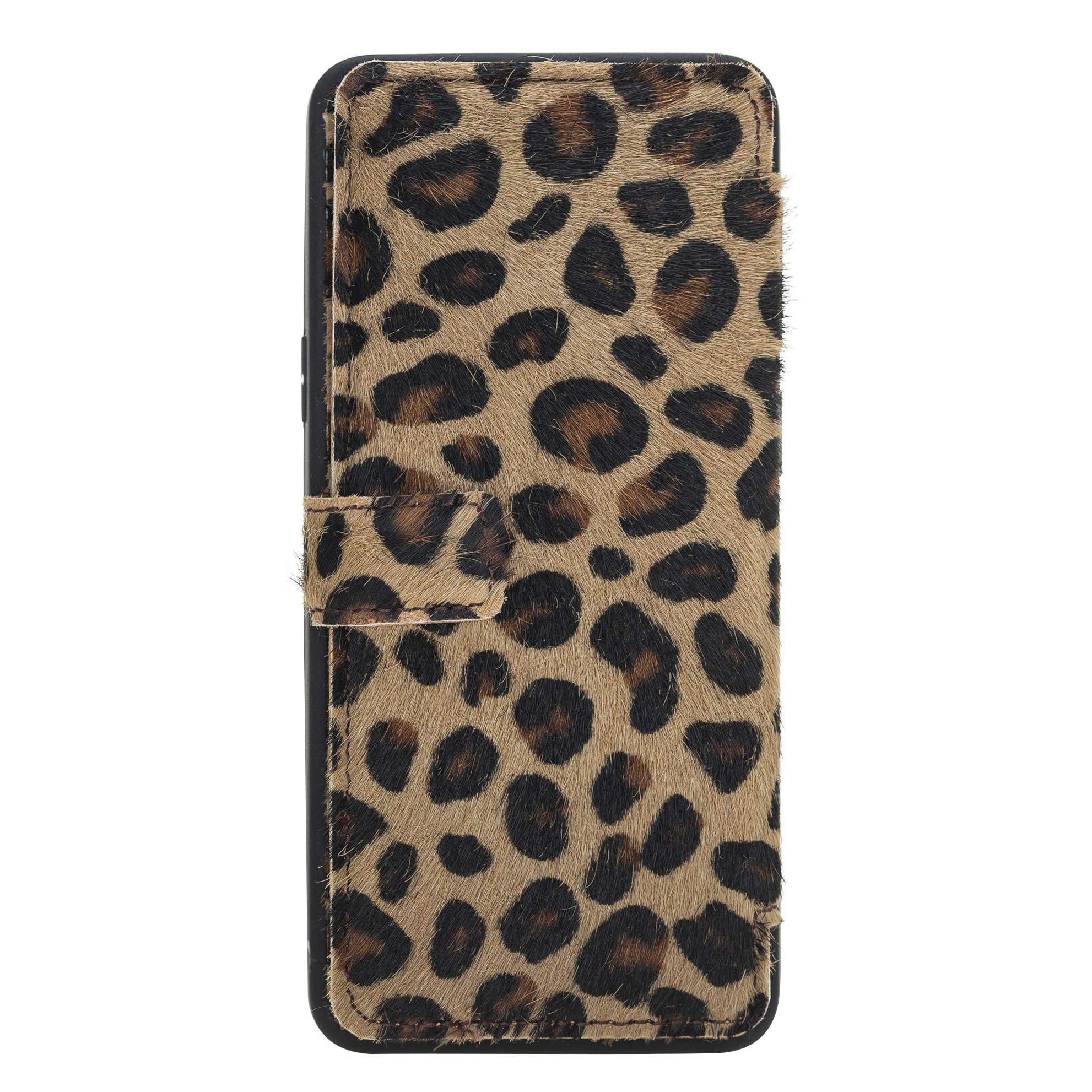 Venito Verona Genuine Leather Phone Case for Samsung Galaxy S9 (5.8 Inch) - RFID Blocking Flip Wallet Cover with Card Slots | Slim Protective Case | Furry Leopard Print | Perfect for Travel, Work & Everyday Use