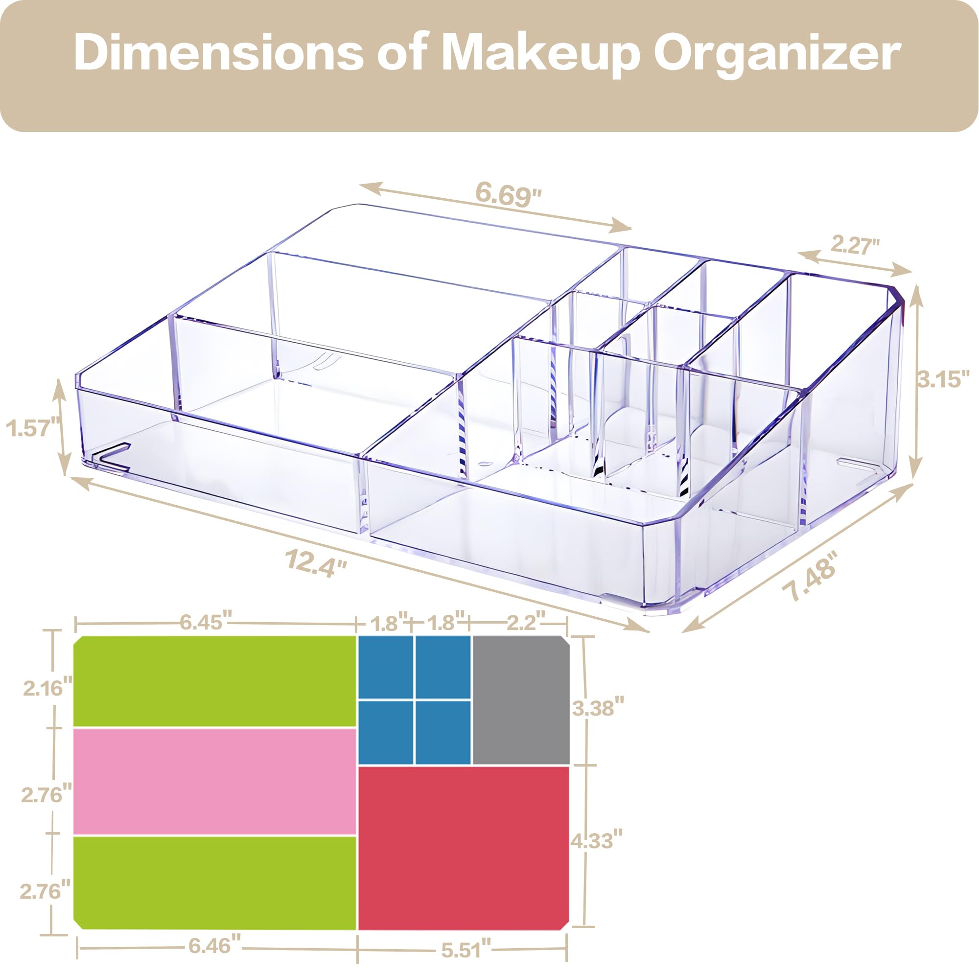 Clear Acrylic Makeup Organizer with Brush Storage - 3-Tier Cosmetic Display Case & Lipstick Holder for Vanity, Bathroom, or Desk | Perfect for Skincare, Brushes, and Beauty Essentials Organization