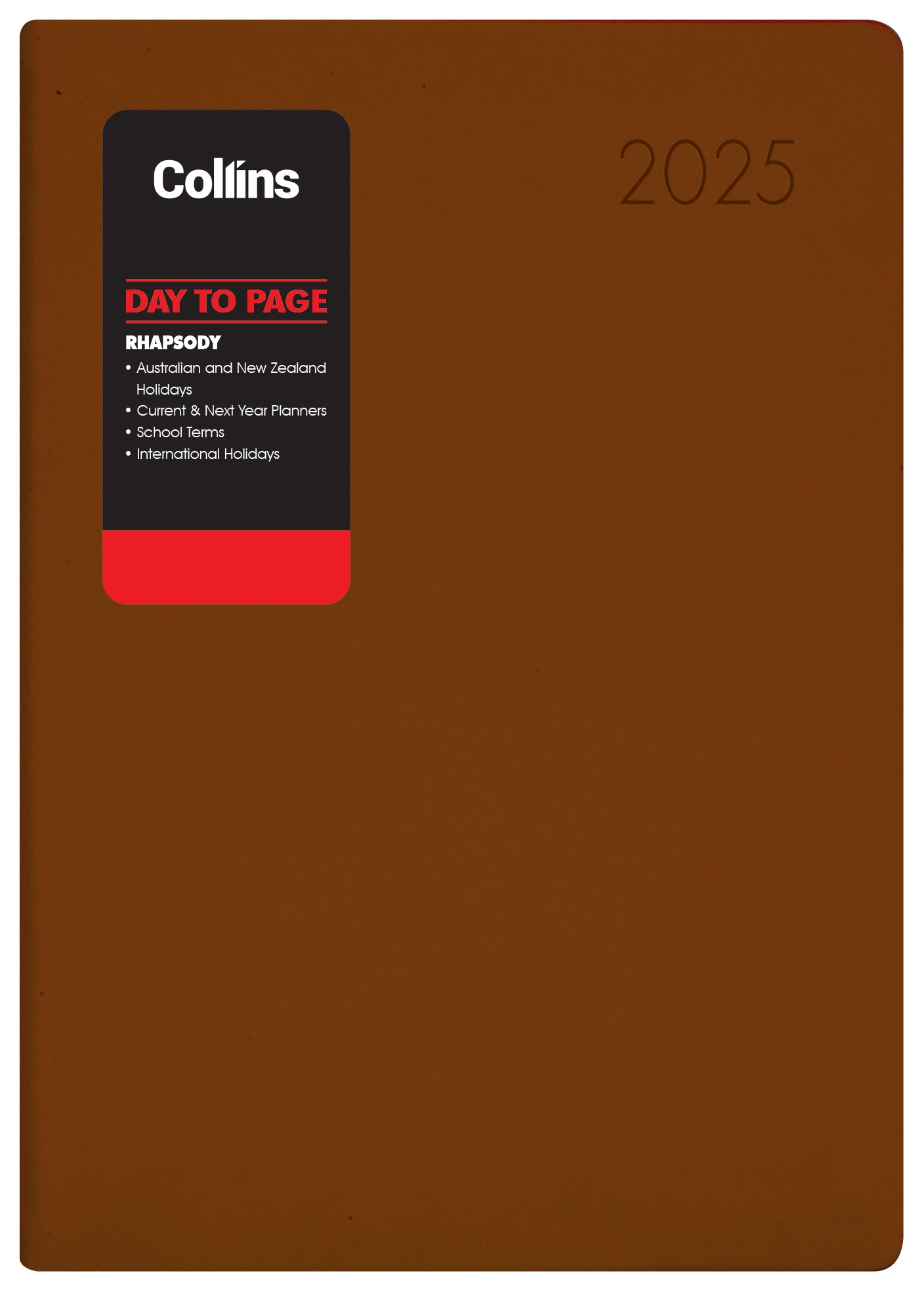 2025 Collins Rhapsody A51 Daily Planner - Day Per Page with Soft Touch PU Leather Cover, Cappuccino Brown (5.8