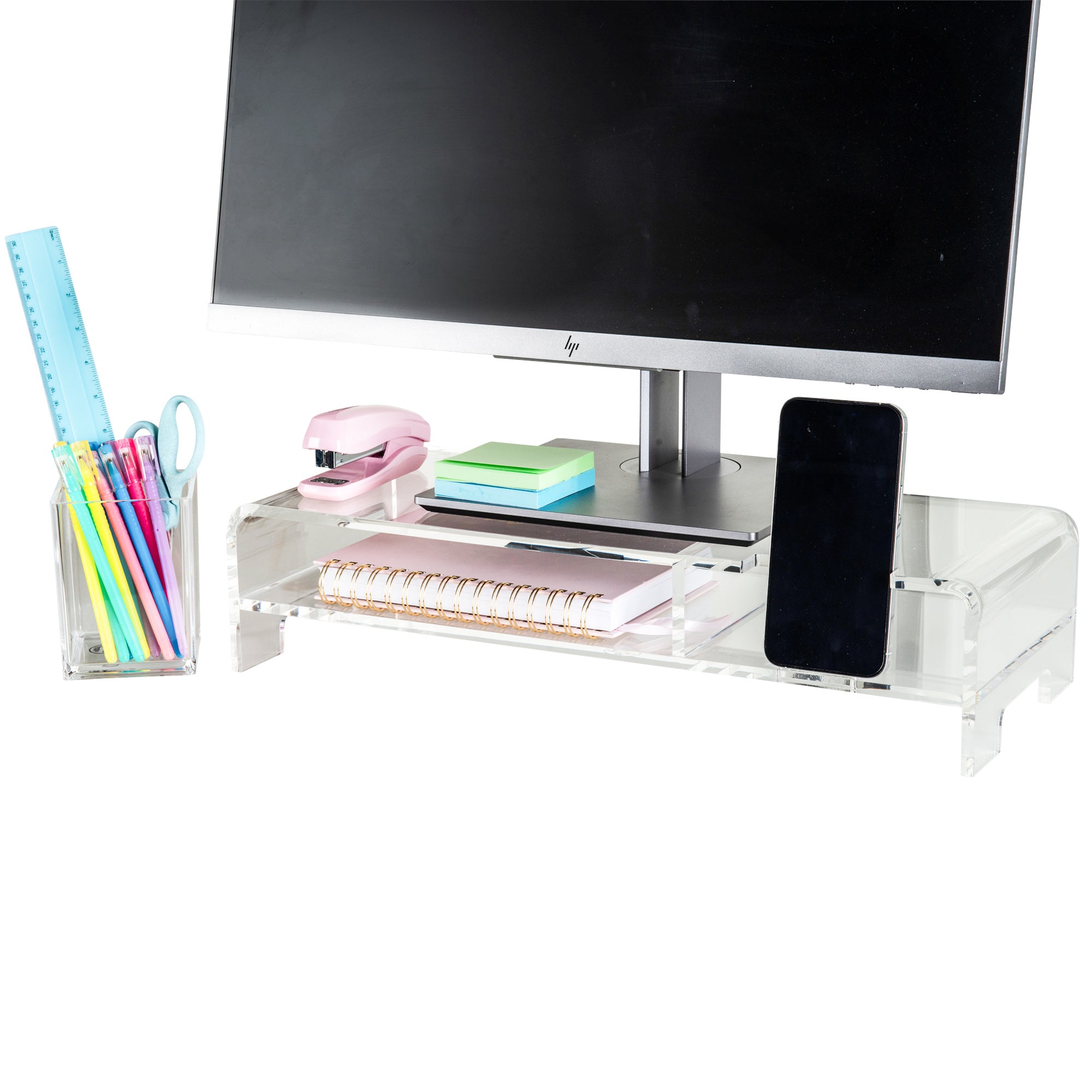Ergonomic Acrylic Monitor Stand Riser with Storage - Adjustable Height for Laptop, Desktop, Keyboard - Perfect for Home Office, Gaming Setup & Workspace Organization