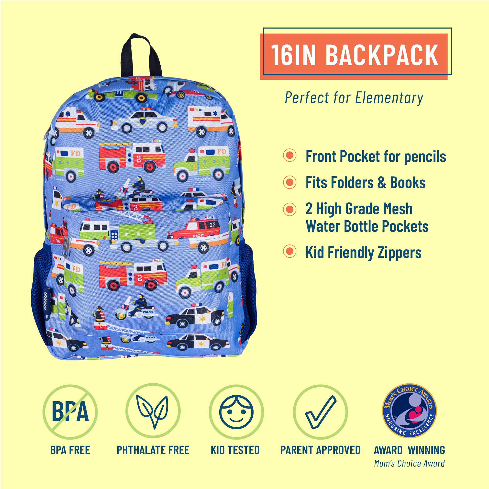 Wildkin 16-inch Kids Backpack - Durable Padded School Backpack for Boys & Girls, Spacious Bookbag with Hero Designs - Perfect for School, Travel & Daily Use