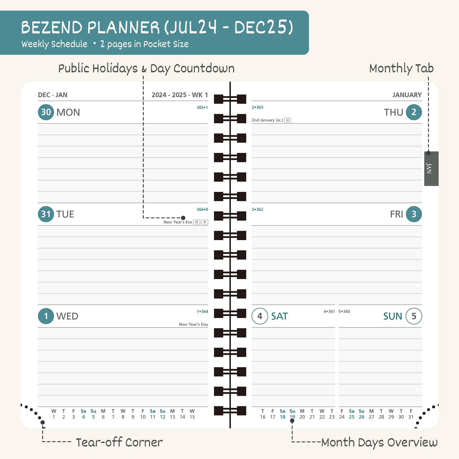 BEZEND 2024-2025 18-Month Academic Planner (July 2024 - December 2025) - Lavender Vegan Leather Cover, Spiral Bound Weekly & Monthly Calendar - Perfect for Students, Professionals & Organizing Schedules