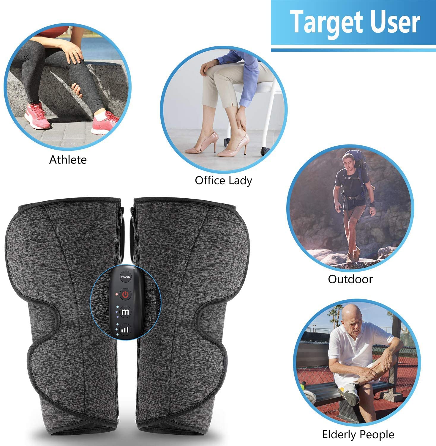 CINCOM Cordless Leg Massager for Calf Pain Relief - Rechargeable Air Compression Massager with 3 Intensity Levels & 3 Modes, Improves Blood Circulation - Perfect Gift for Men & Women (Pair) - Ideal for Post-Workout Recovery, Office Relaxation & Home Use