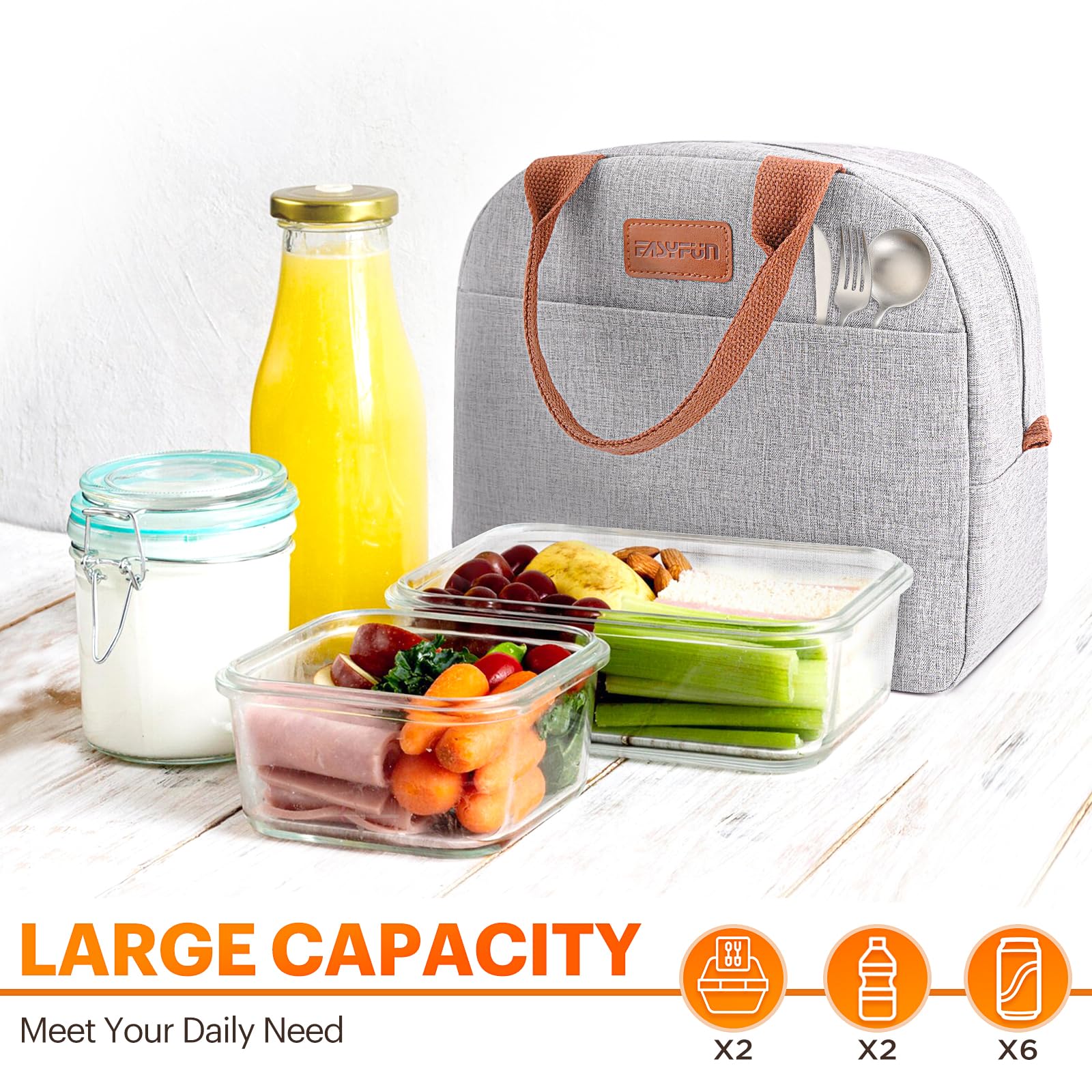 **Insulated Lunch Bag for Adults - Leakproof Cooler Lunch Box for Work, Travel & Outdoor - High Capacity Reusable Lunch Tote for Men & Women (Grey) - Perfect for Office, Picnics & Commuting**