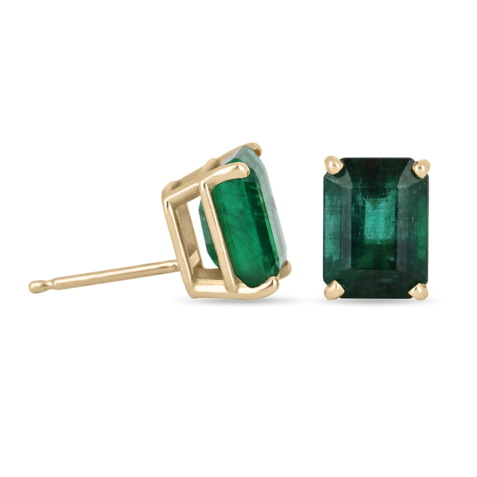 AAA 5.0TCW Vivid Dark Forest Green Emerald Cut Solitaire Stud Earrings in Solid 18K Gold - Perfect for Weddings, Parties & Special Occasions