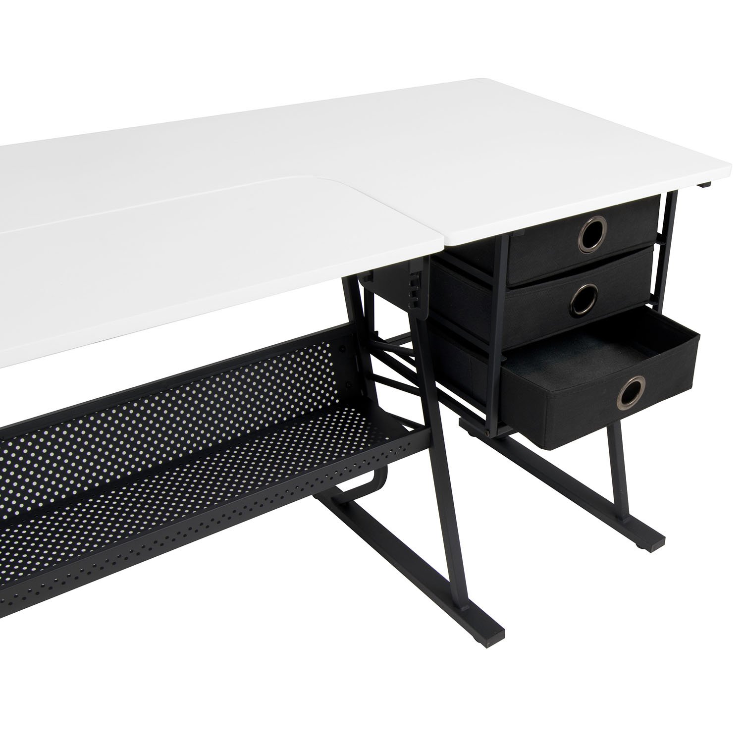 Eclipse Hobby Sewing & Craft Table - Sturdy Multi-Purpose Workstation with Drawers | Black/White Computer Desk for Sewing, Quilting, Crafting & Home Office Use