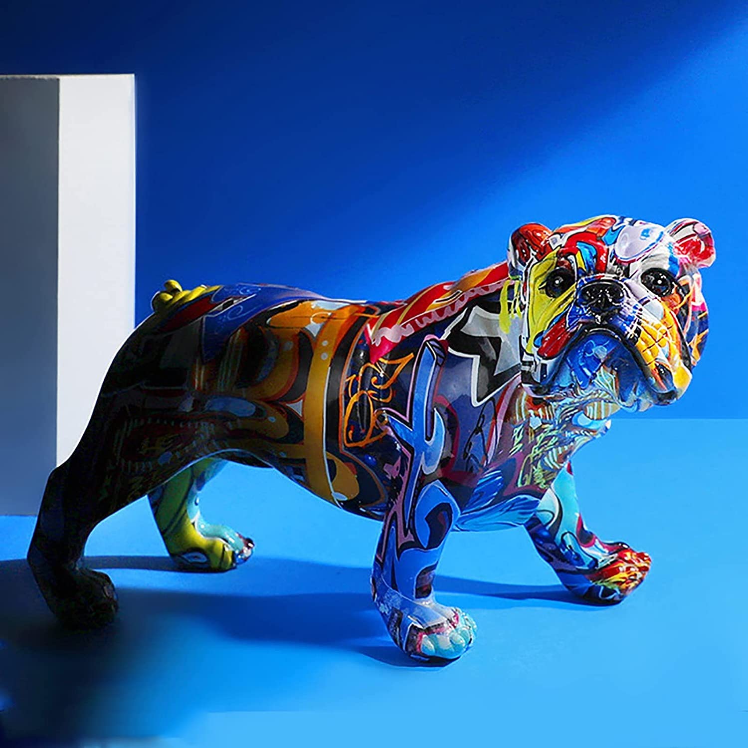 Modern Abstract Polyresin Dog Sculpture - Colorful French Bulldog Statue for Home Decor, Graffiti Art Memorial Figure, Resin Puppy Ornament (11x6x6 Inch) - Perfect for Living Room, Office & Gift Giving