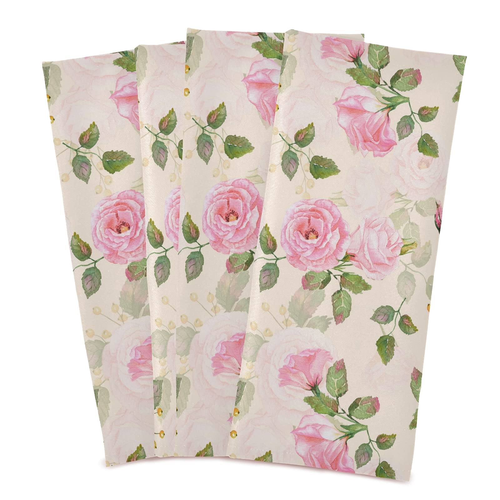 Vintage Pink Roses Waffle Dish Towels Set of 4 - 18x28 Inch Absorbent Kitchen Towels for Drying Dishes, Cooking & Baking - Decorative Hand Towels & Tea Towels for Farmhouse, Rustic & Vintage Style Kitchens