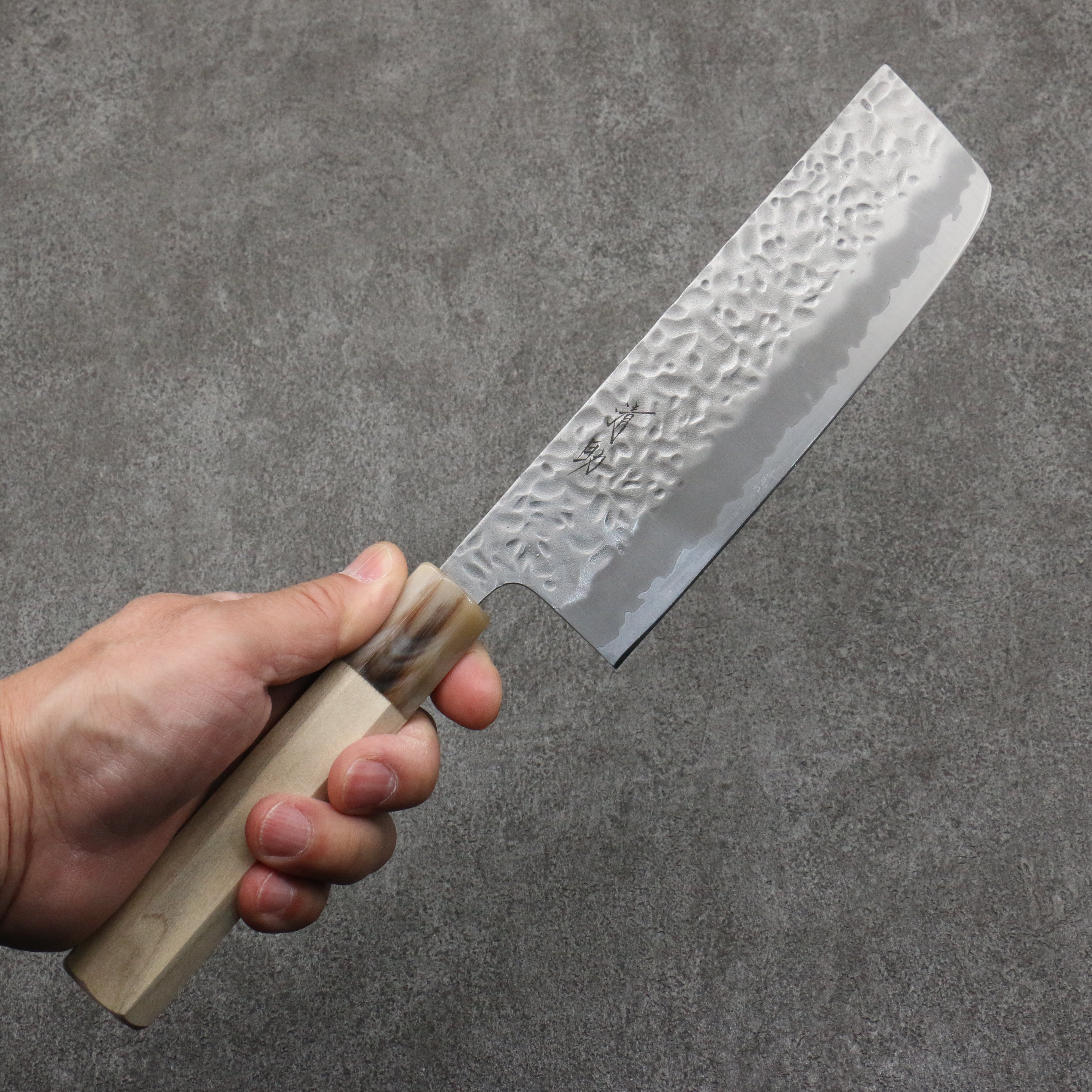 Premium Seisuke Kumo White Steel No.1 Hammered Nakiri Knife 165mm with Magnolia Wood Handle - Japanese Chef Knife for Vegetable Chopping, Slicing & Food Prep in Professional & Home Kitchens