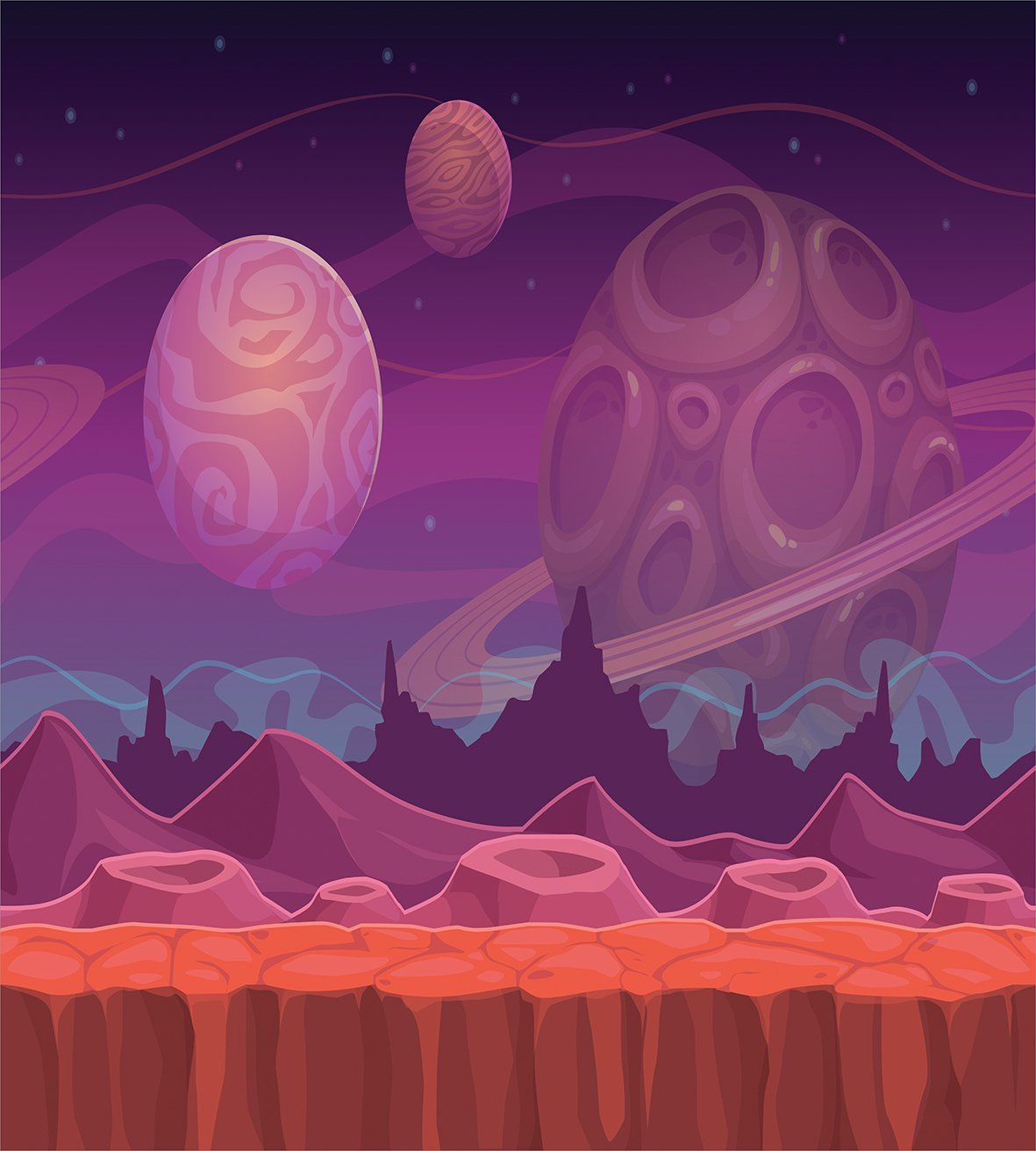 Ambesonne Fantasy Duvet Cover Set - King Size 3-Piece Bedding with Purple Alien Landscape & Planets Design, Includes 2 Pillow Shams | Perfect for Sci-Fi Themed Bedrooms, Space Enthusiasts & Unique Home Decor