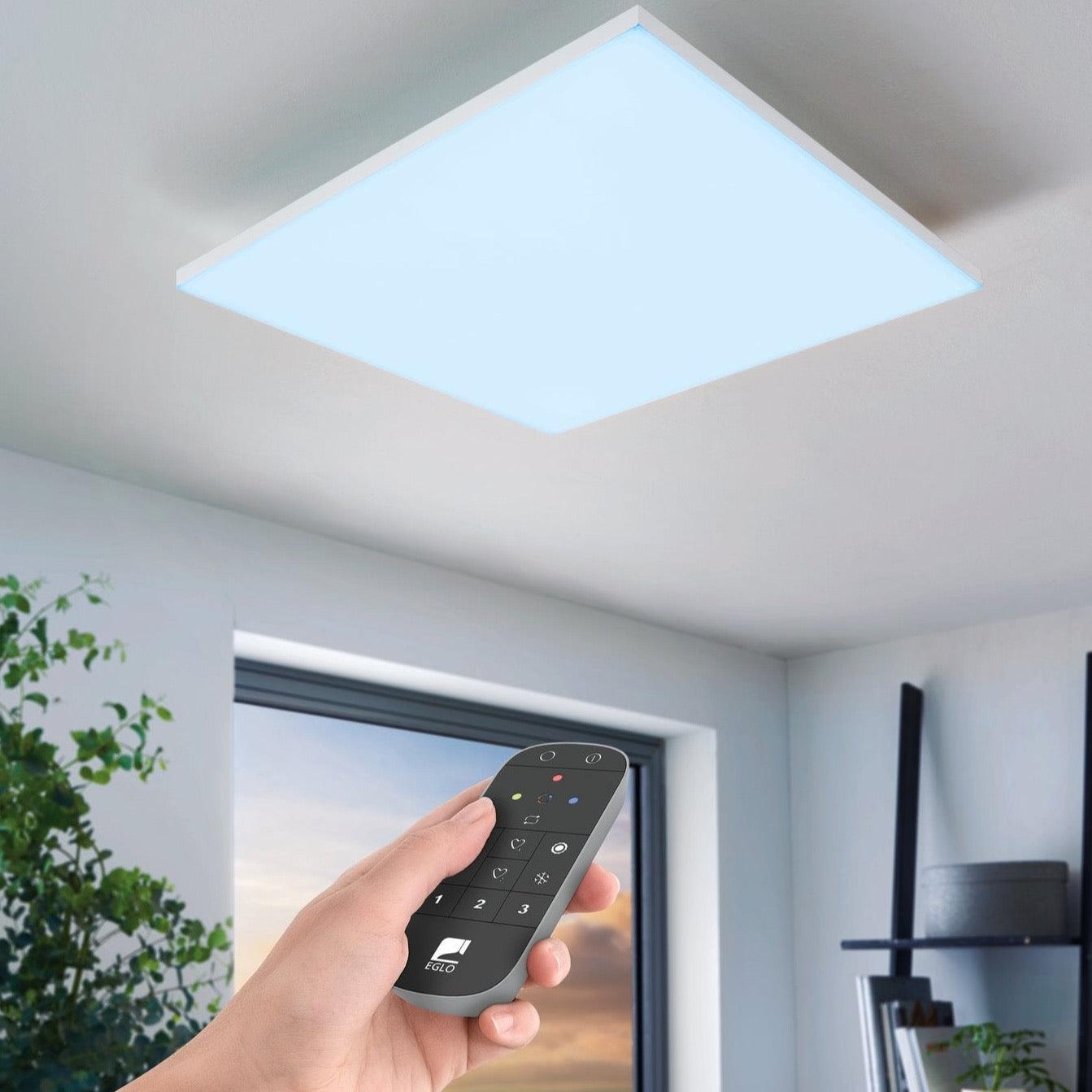 Eglo Connect Turcona Z Smart LED Square Flush Mount Ceiling Light 60cm - Dimmable White Light for Living Room, Bedroom & Kitchen | Alexa & Google Home Compatible