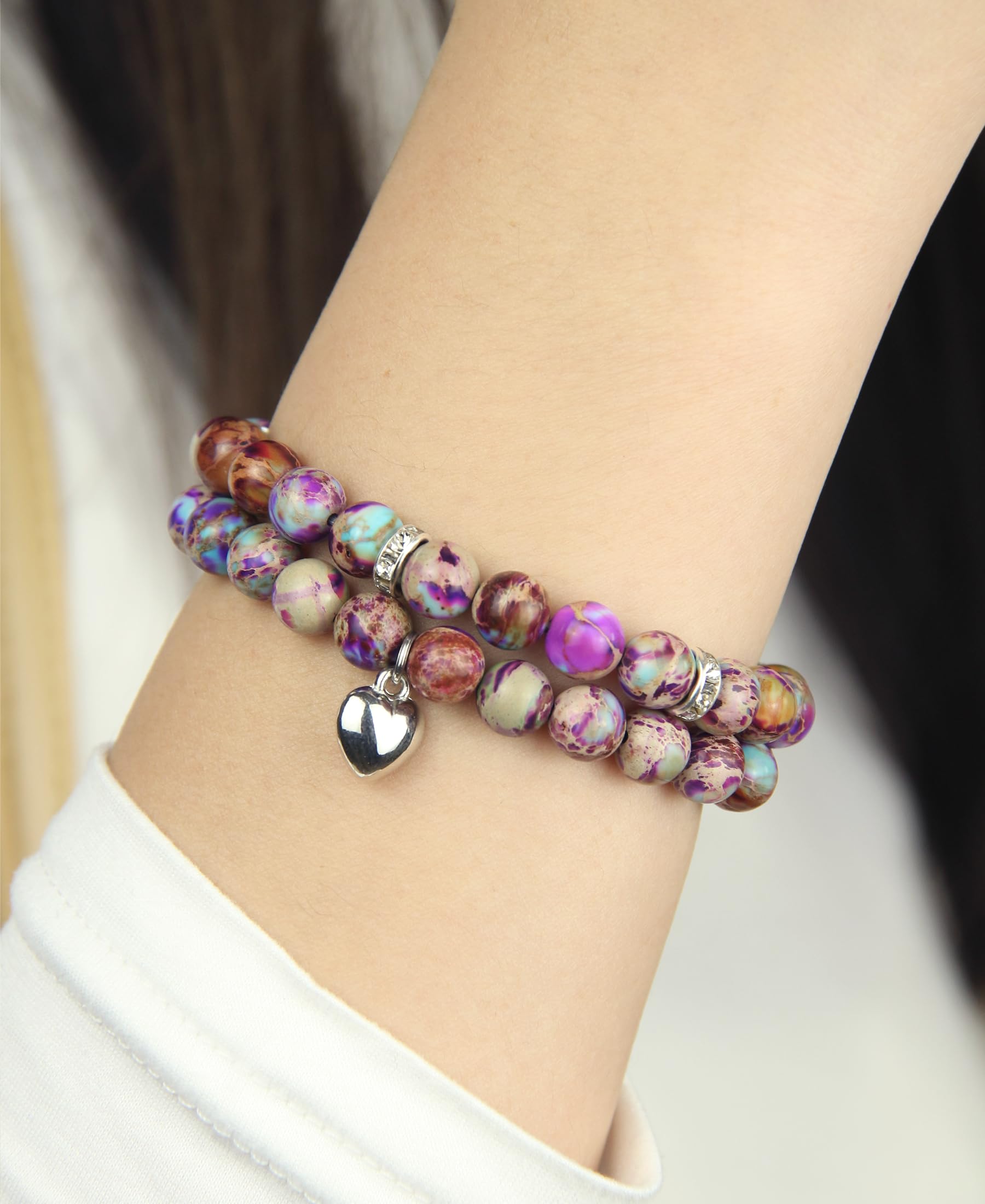 Healing Bracelets for Women - Imperial Jasper Crystal Bracelet with 8mm Natural Stone Beads, Stress Relief Yoga Prayer Jewelry, Get Well Soon Gift for Meditation, Wellness & Spiritual Healing