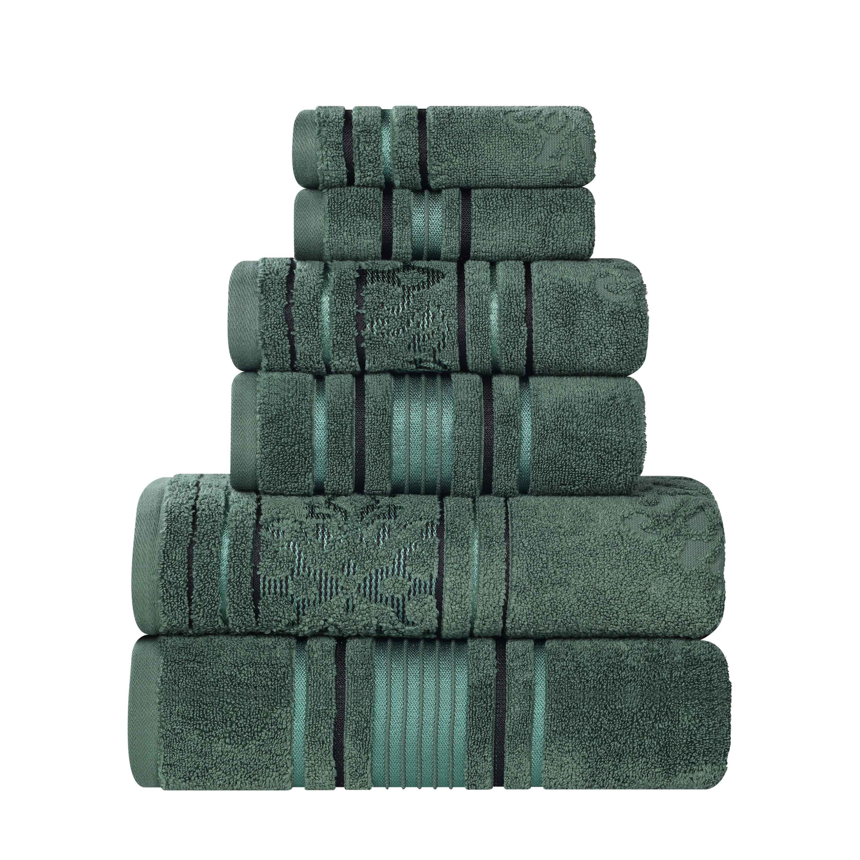 Premium 6-Piece Sadie Zero Twist Cotton Towel Set - Solid & Jacquard Floral Design | Ultra Soft & Absorbent Bath Towels for Spa, Hotel & Luxury Home Use