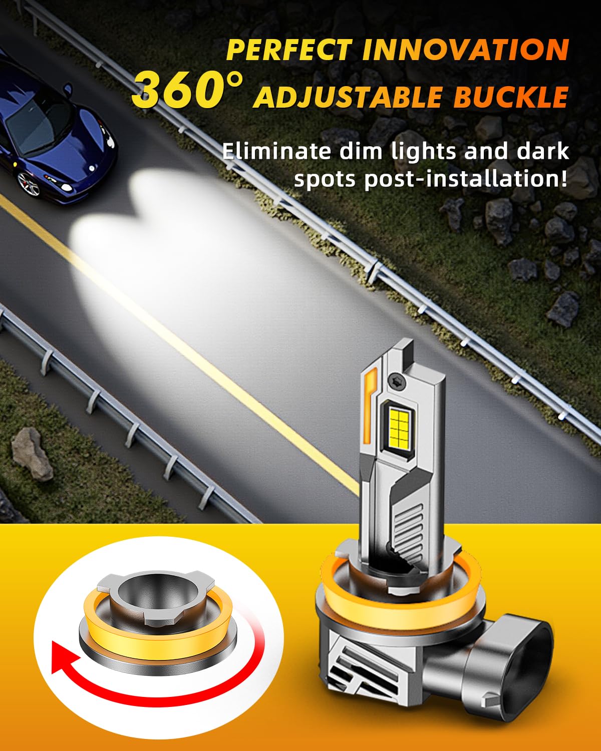 Super Bright H11/H9/H8 LED Fog Light Bulbs - 40,000LM, 6500K Cool White, 10X Brighter, Plug & Play, Pack of 2 - Perfect for Off-Road, Trucks, SUVs & Night Driving