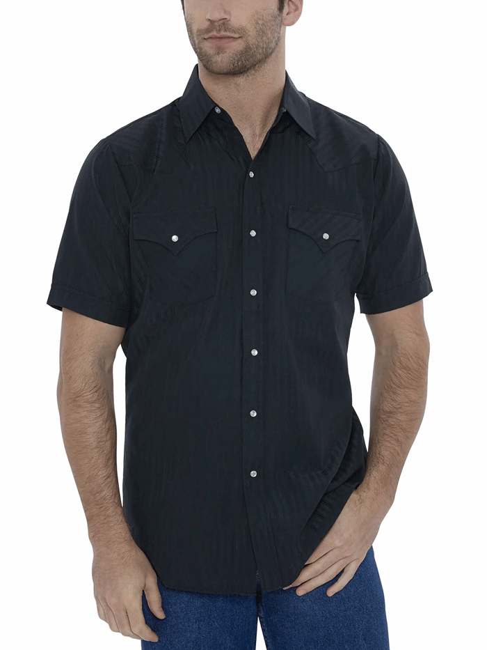 Ely Cattleman Men's Short Sleeve Western Shirt - Black Tone-on-Tone Plaid Design for Country Style & Casual Wear - Perfect for Rodeo, Ranch Work and Western Fashion