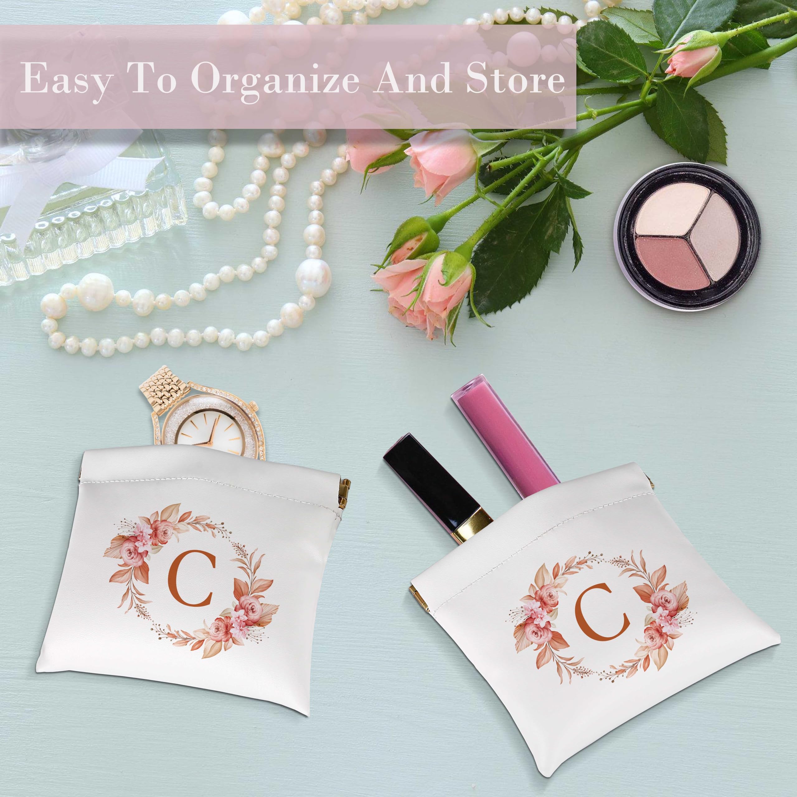 Initial Letter Monogram Cosmetic Bag for Women - Portable Makeup Pouch for Purse Organizer, Travel Jewelry & Charger Storage - Perfect Bridesmaid Gifts, Bridal Shower Favors & Birthday Presents (Great for Travel, Weddings & Daily Use)