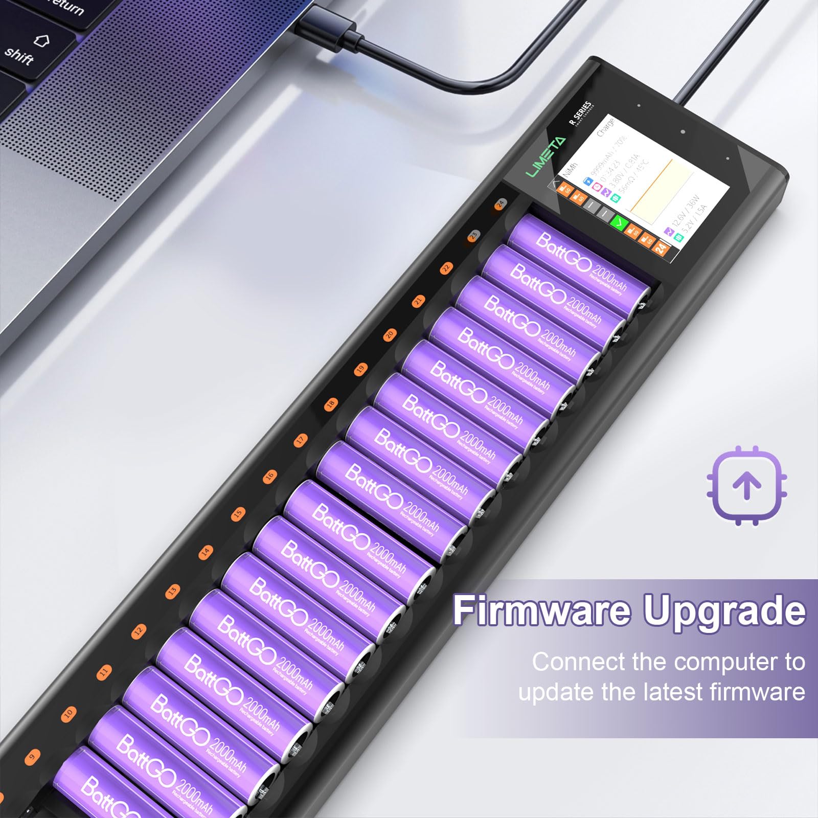 LIMETA 24 Bay AA AAA Battery Charger - Fast Smart Charger with LCD Display & Discharge Function - Compatible with Li-ion/NiMH/NiCd Batteries - Perfect for Home, Office, Camera, Toys & Emergency Kits