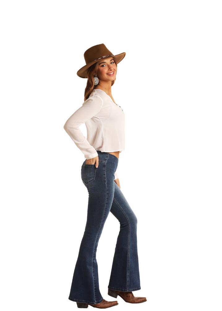Rock & Roll Cowgirl Flare Jeans - Medium Wash for Casual Wear
