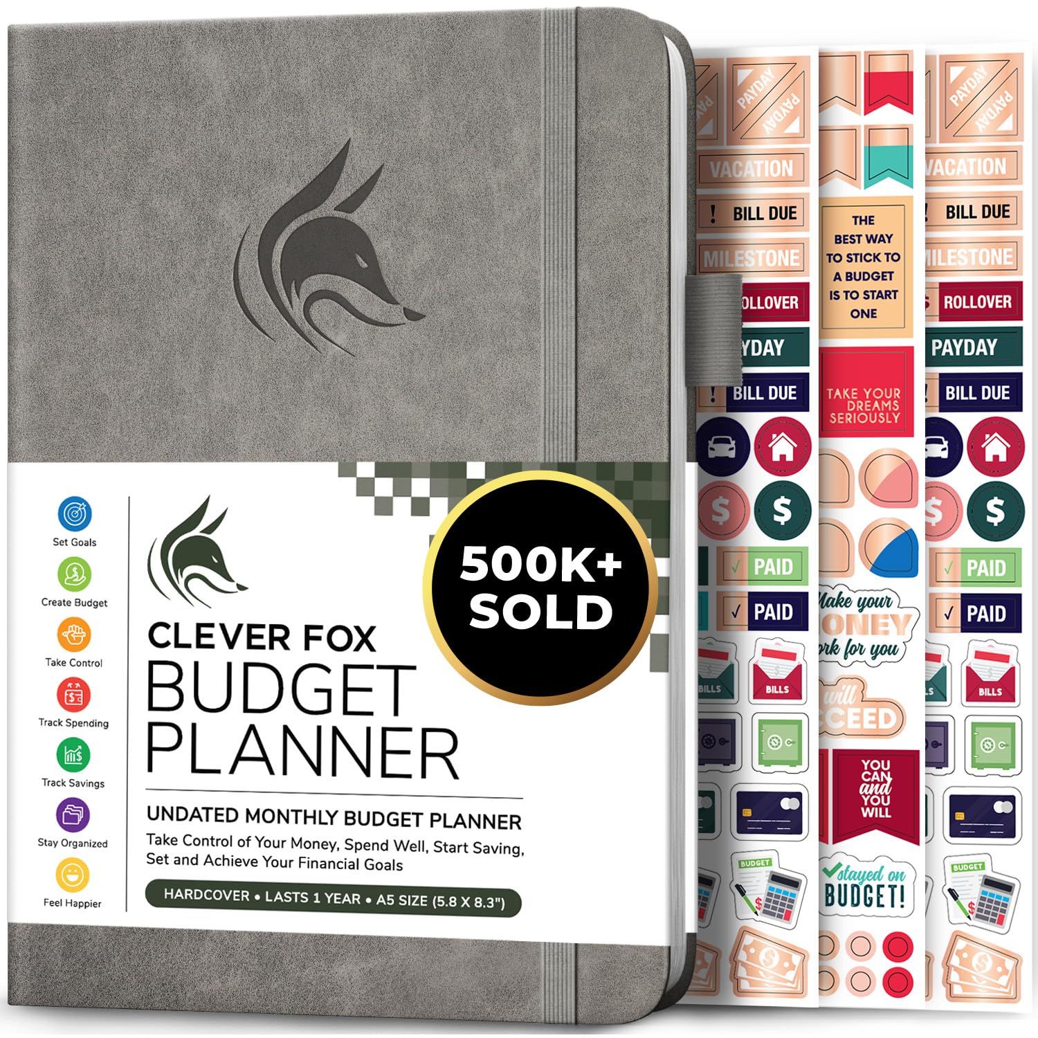 Clever Fox Budget Planner & Expense Tracker Notebook - Monthly Financial Organizer, Money Log Book, Bill Payment Tracker | A5 Gray Planner for Personal Finance, Savings Goals & Debt Management | Perfect for Students, Home Budgeting & Small Business Accounting