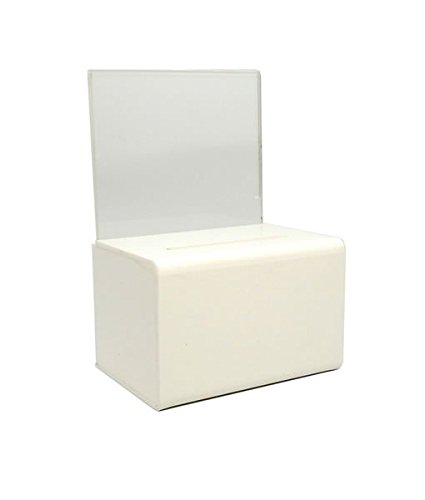 Source One Small 5-Inch Wide Deluxe Oblong Donation Box with Ad Frame & Free Lock (White) - Perfect for Retail Stores, Churches, and Fundraising Events