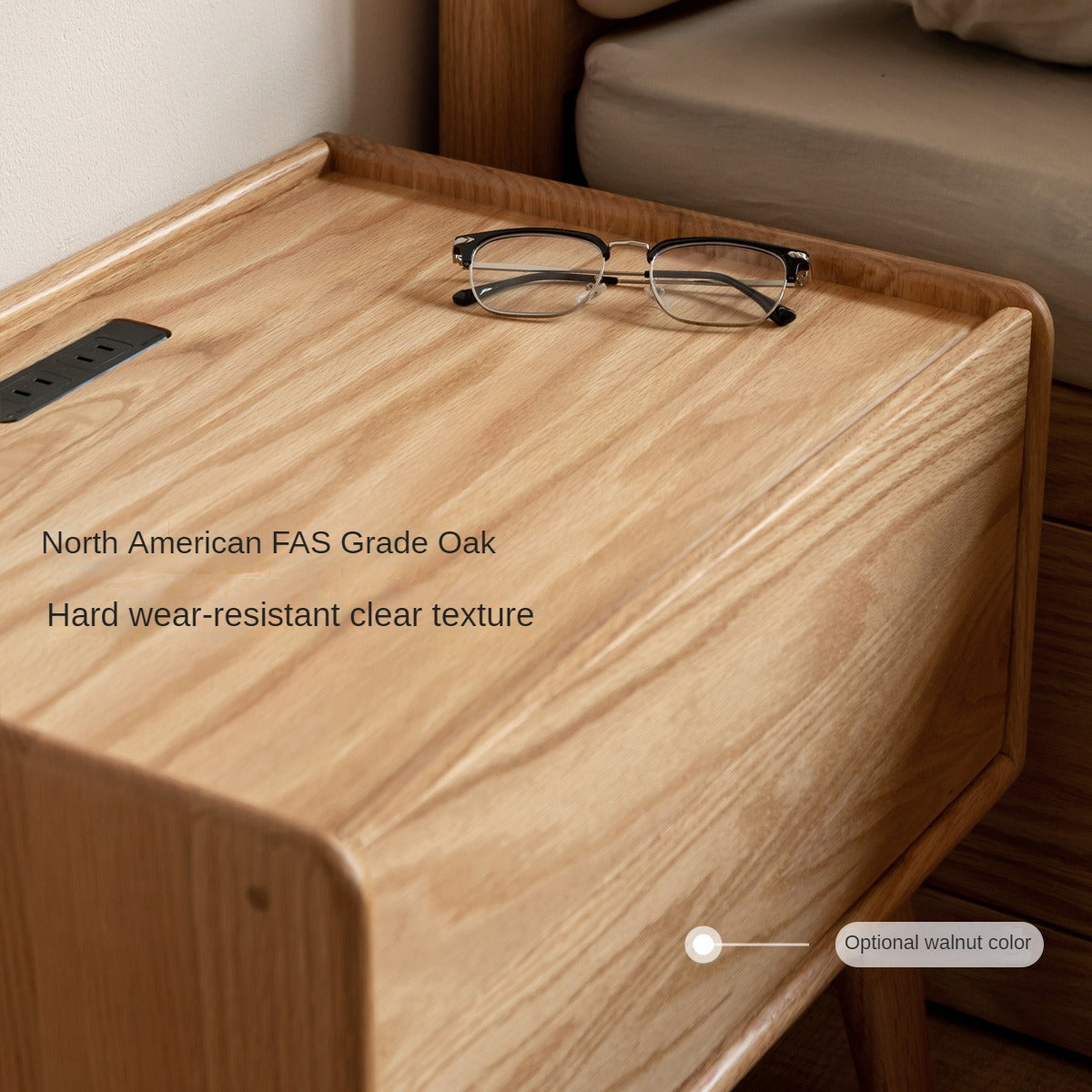 Solid Oak Wood Nightstand with Built-in USB Outlet - Perfect for Bedroom, Living Room, or Office Use