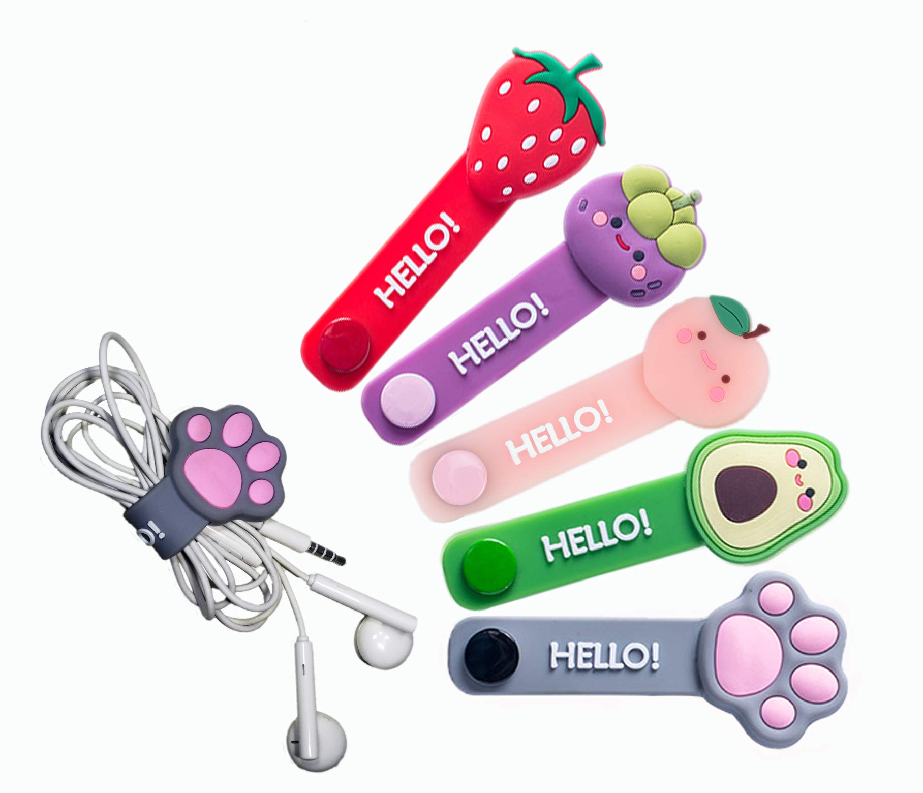 Cartoon Fruit-Shaped Cable Ties - 5pcs Reusable Cord Organizers for Headphones, USB Wires & Electronics | Perfect for Travel, Office & Home Cable Management